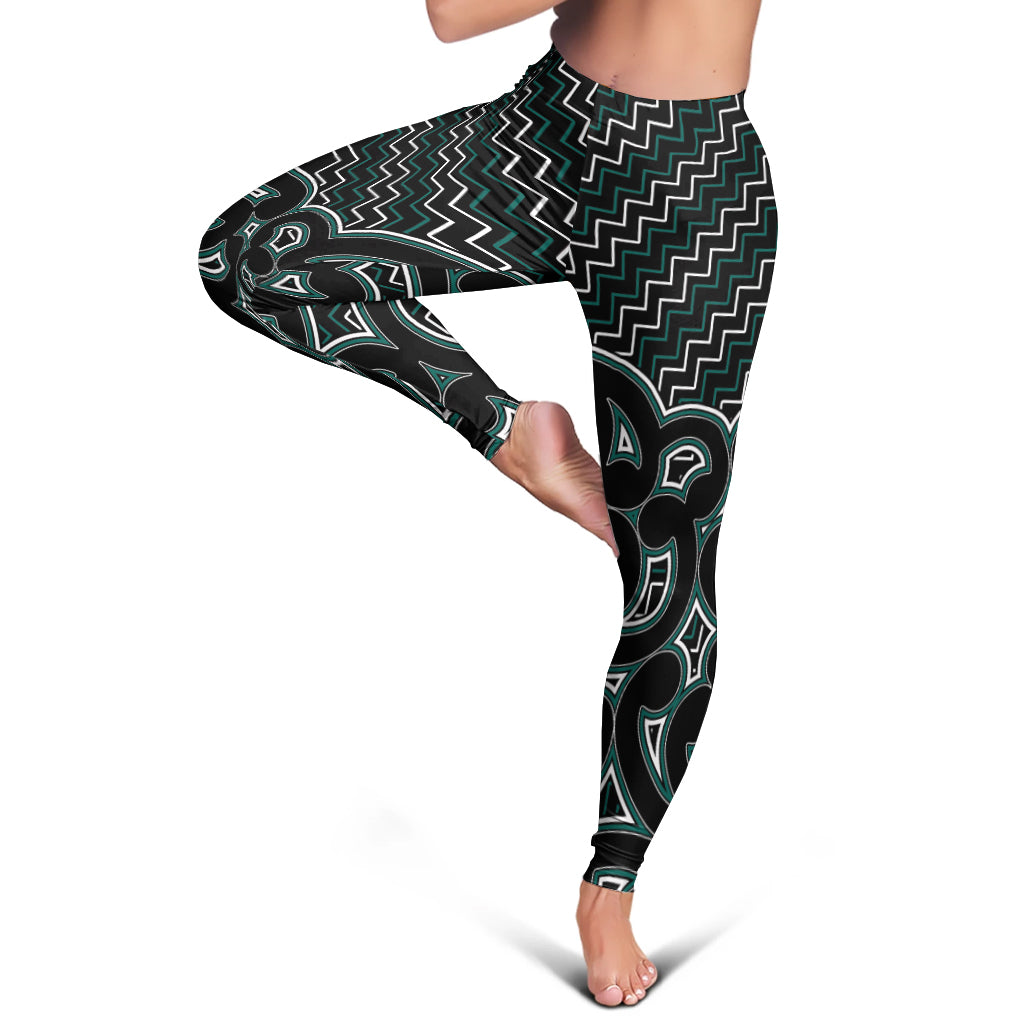 New Zealand Women's Leggings Maori Graphic Tee patterns Green - Vibe Hoodie Shop