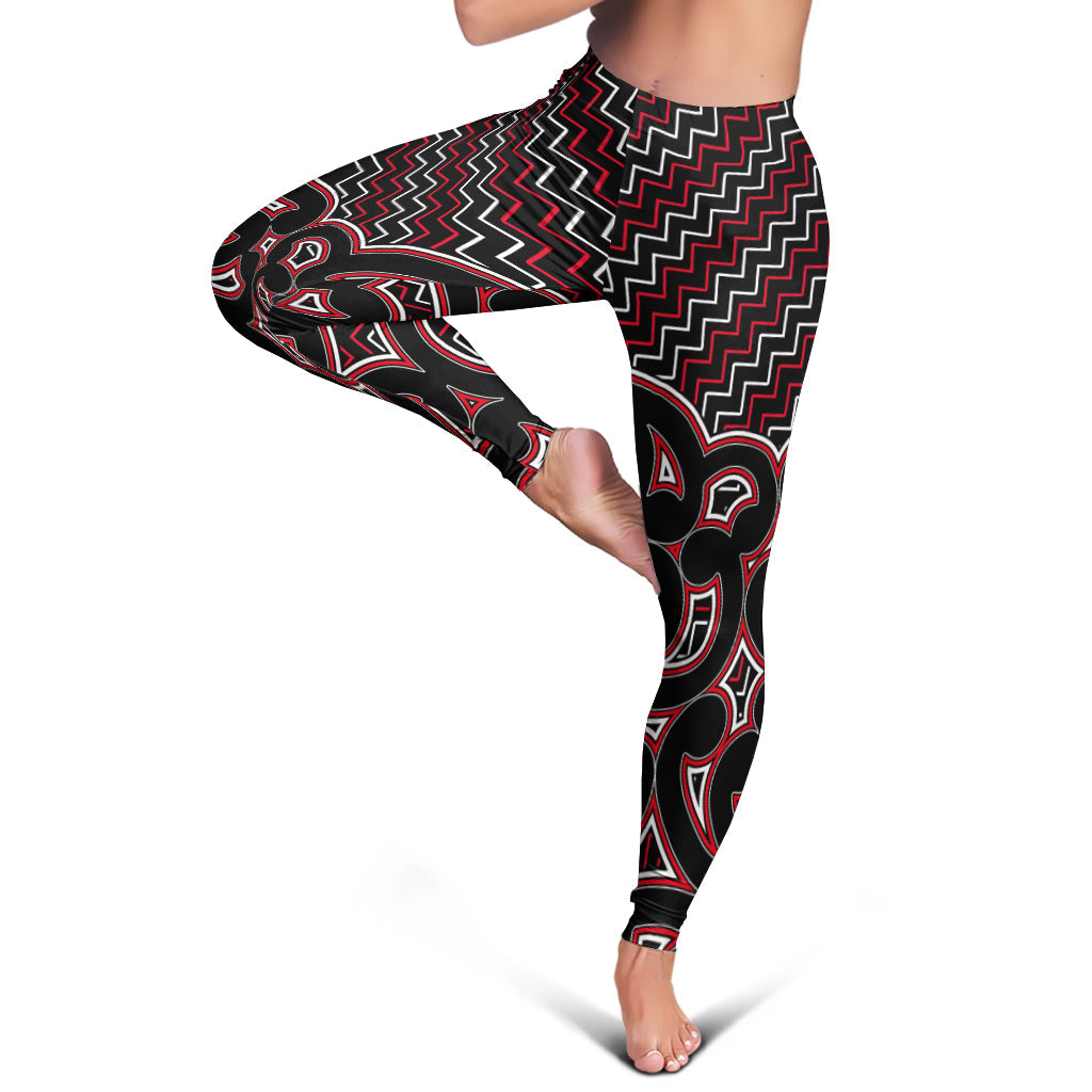 New Zealand Women's Leggings Maori Graphic Tee patterns Red - Vibe Hoodie Shop