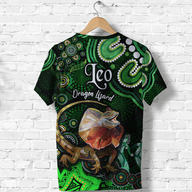 Australian Astrology T Shirt Leo Dragon Lizard Zodiac Aboriginal Vibes - Green - Vibe Hoodie Shop