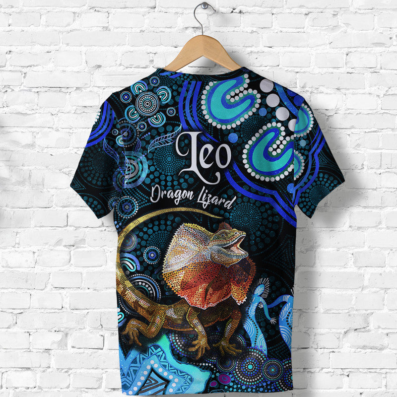 Australian Astrology T Shirt Leo Dragon Lizard Zodiac Aboriginal Vibes - Blue - Vibe Hoodie Shop