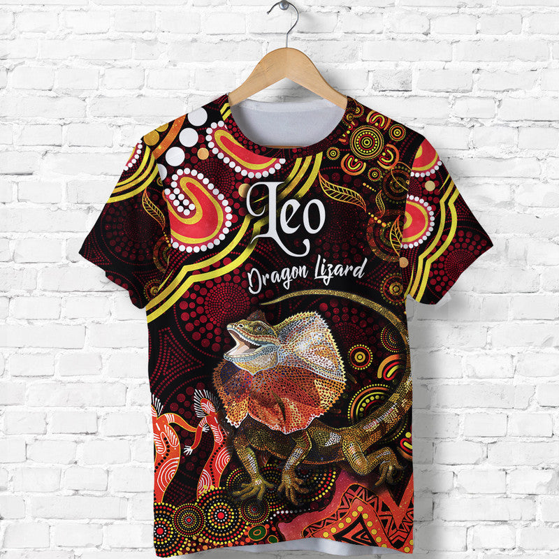 (Custom Personalised) Australian Astrology T Shirt Leo Dragon Lizard Zodiac Aboriginal Vibes - Red - Vibe Hoodie Shop