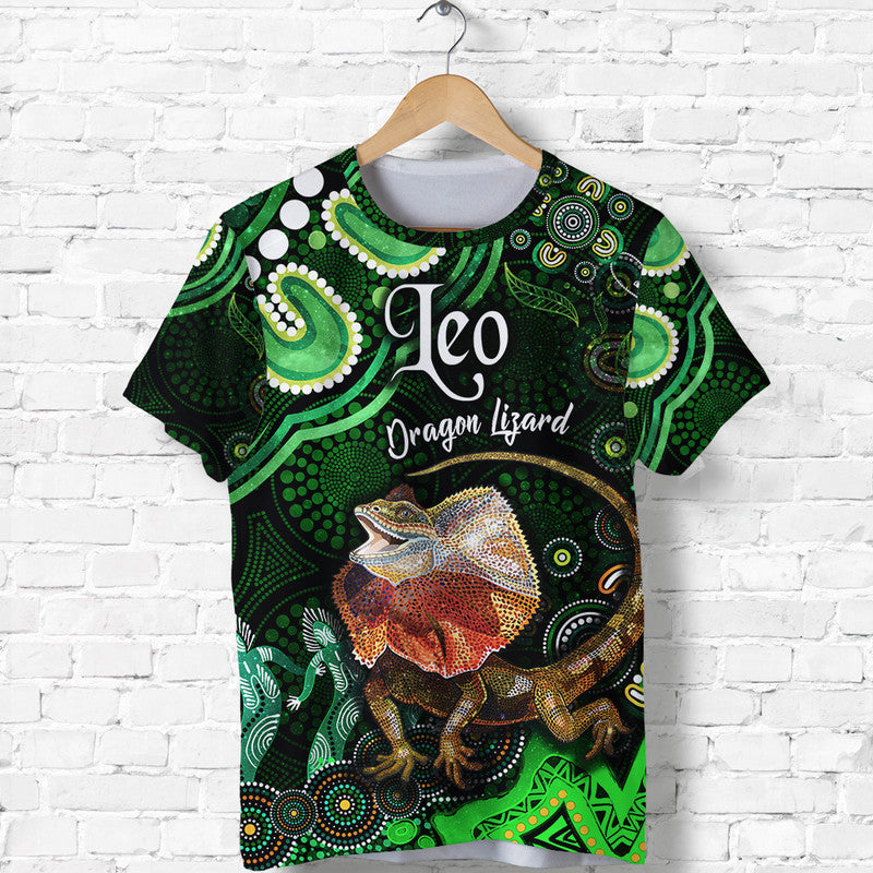 (Custom Personalised) Australian Astrology T Shirt Leo Dragon Lizard Zodiac Aboriginal Vibes - Green - Vibe Hoodie Shop