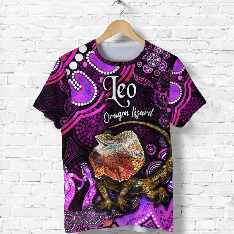 (Custom Personalised) Australian Astrology T Shirt Leo Dragon Lizard Zodiac Aboriginal Vibes - Pink - Vibe Hoodie Shop