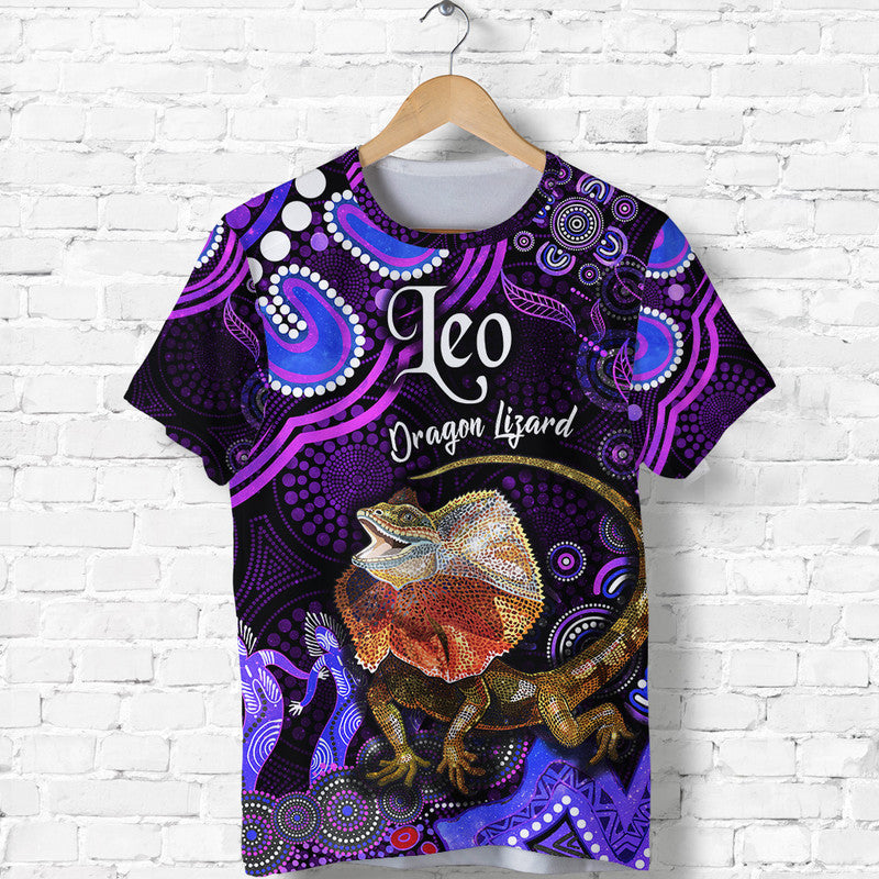 (Custom Personalised) Australian Astrology T Shirt Leo Dragon Lizard Zodiac Aboriginal Vibes - Purple - Vibe Hoodie Shop