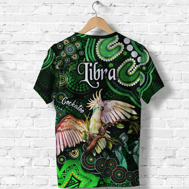 Australian Astrology T Shirt Libra Cockatoo Glider Zodiac Aboriginal Vibes - Green - Vibe Hoodie Shop