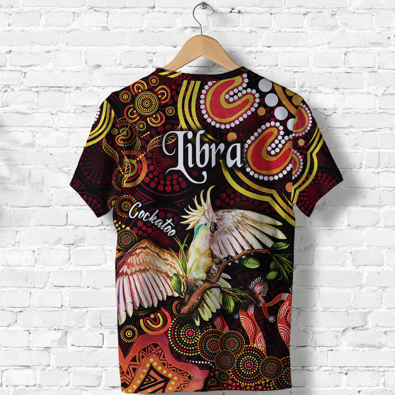 Australian Astrology T Shirt Libra Cockatoo Glider Zodiac Aboriginal Vibes - Red - Vibe Hoodie Shop