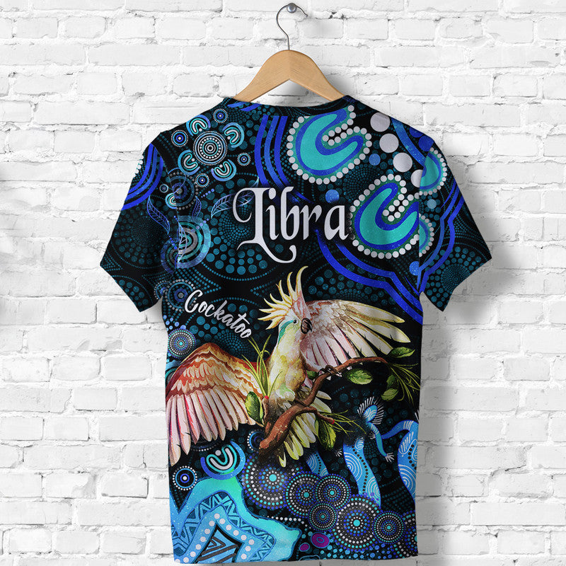 Australian Astrology T Shirt Libra Cockatoo Glider Zodiac Aboriginal Vibes - Blue - Vibe Hoodie Shop