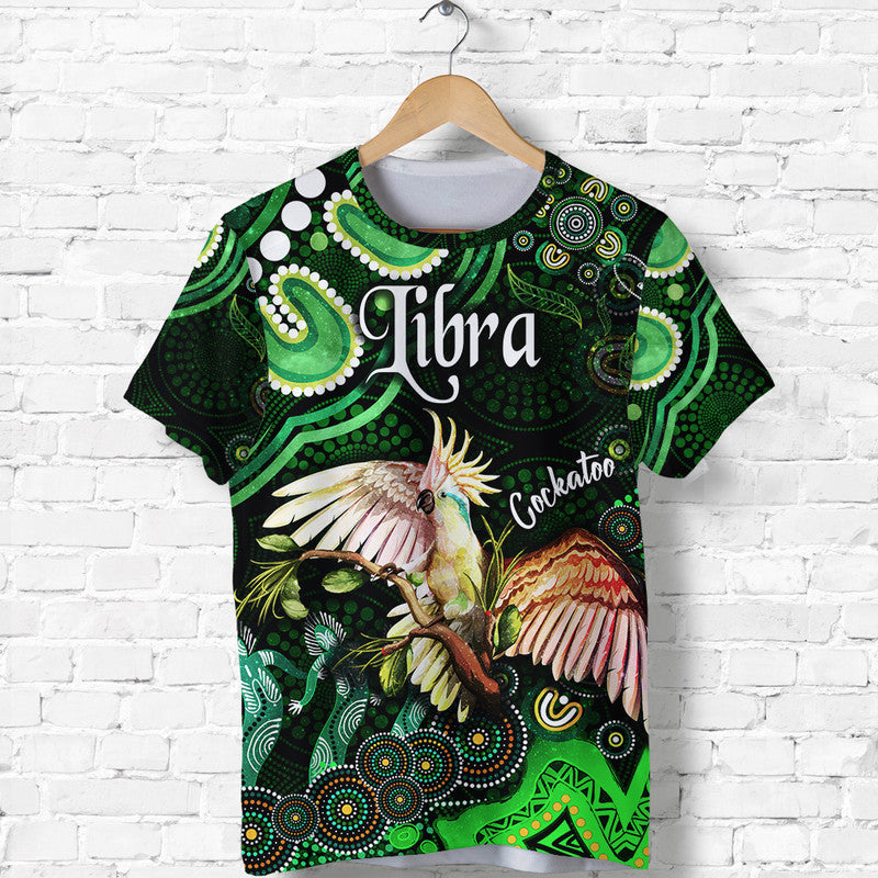 Australian Astrology T Shirt Libra Cockatoo Glider Zodiac Aboriginal Vibes - Green - Vibe Hoodie Shop