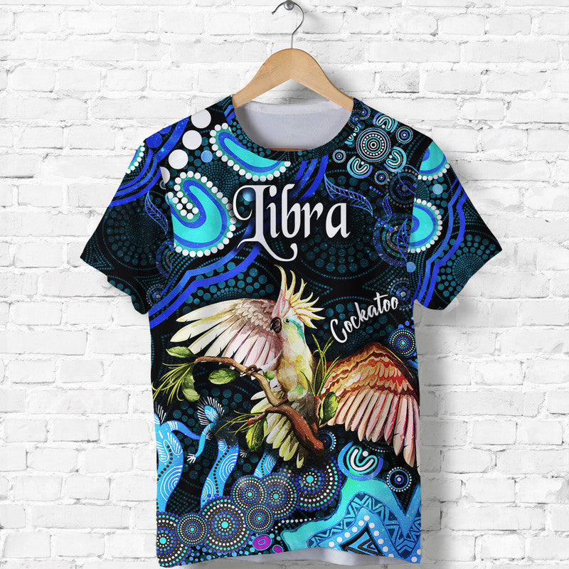 Australian Astrology T Shirt Libra Cockatoo Glider Zodiac Aboriginal Vibes - Blue - Vibe Hoodie Shop