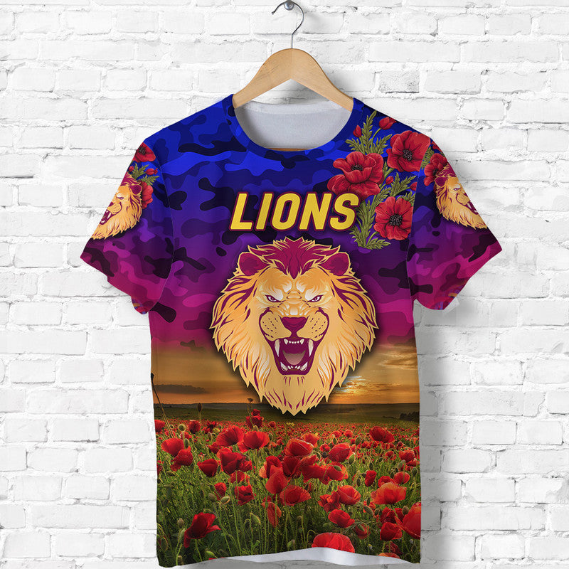 (Custom Personalised) Brisbane Lions ANZAC T shirt Poppy Vibes - Vibe Hoodie Shop