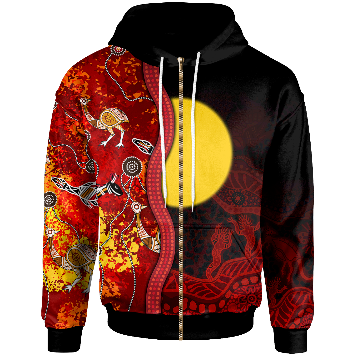 Aboriginal Zip - Up Hoodie - Red Indigenous Flag - Vibe Hoodie Shop