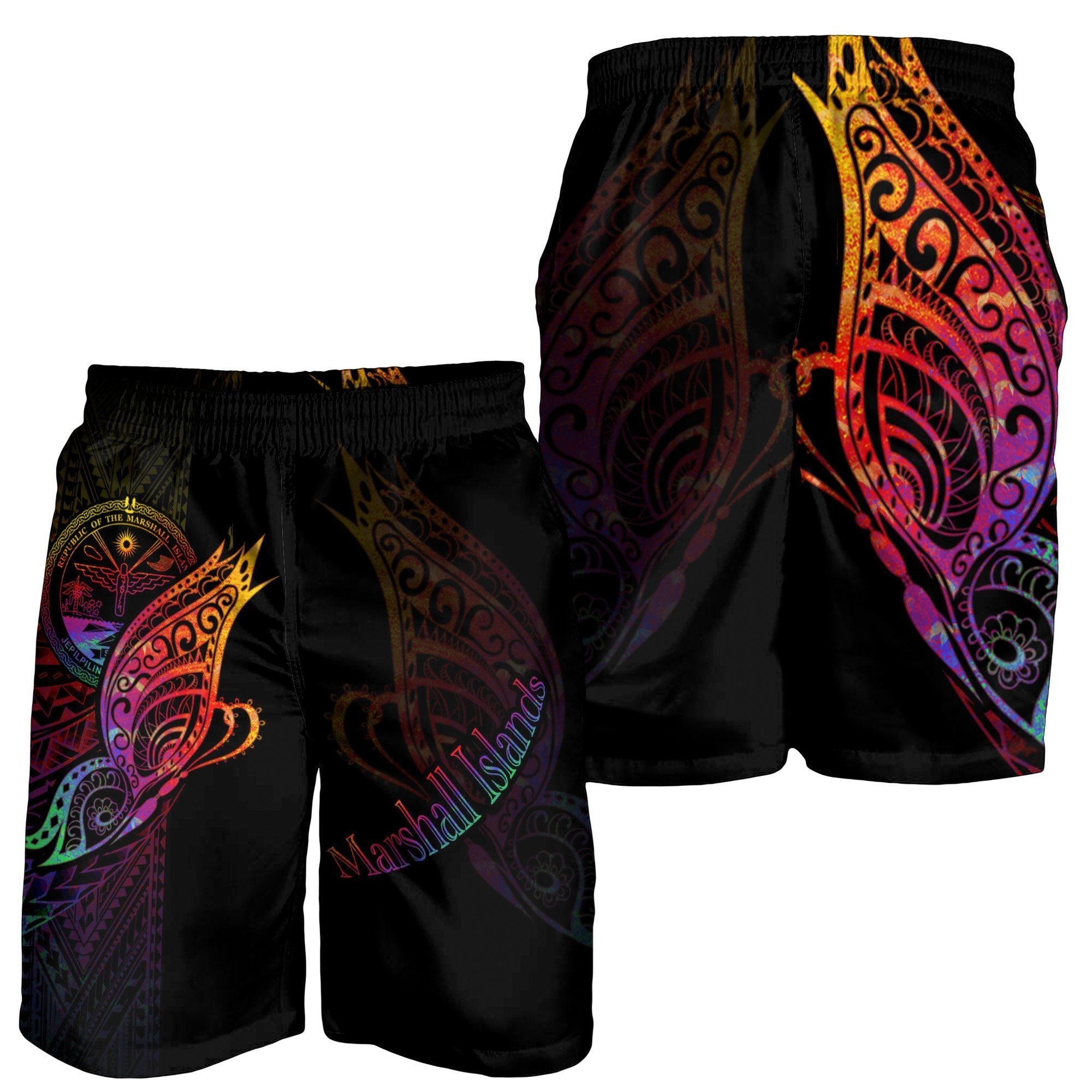 Marshall Islands Men's Shorts - Butterfly Polynesian Style - Vibe Hoodie Shop