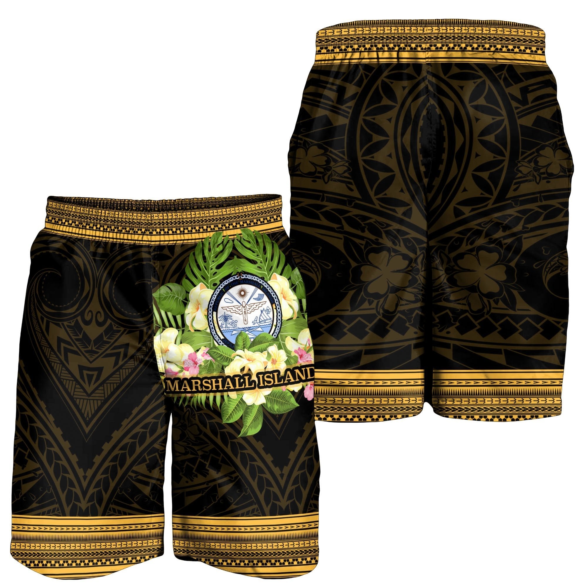 Marshall Islands Men's Shorts - Polynesian Gold Patterns Collection - Vibe Hoodie Shop