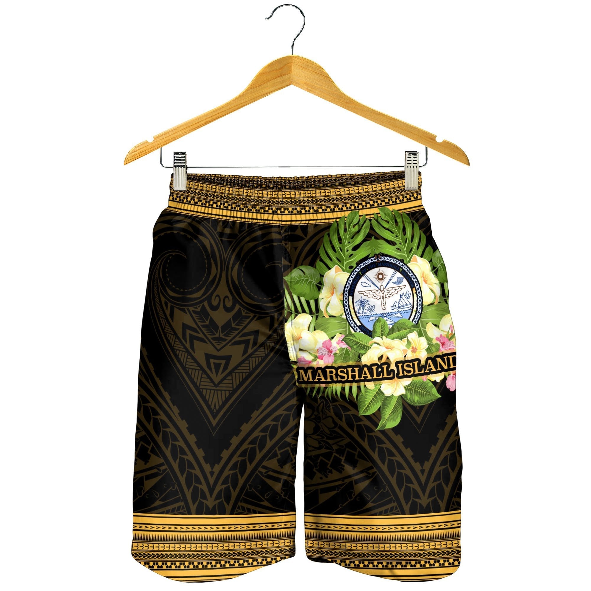 Marshall Islands Men's Shorts - Polynesian Gold Patterns Collection - Vibe Hoodie Shop