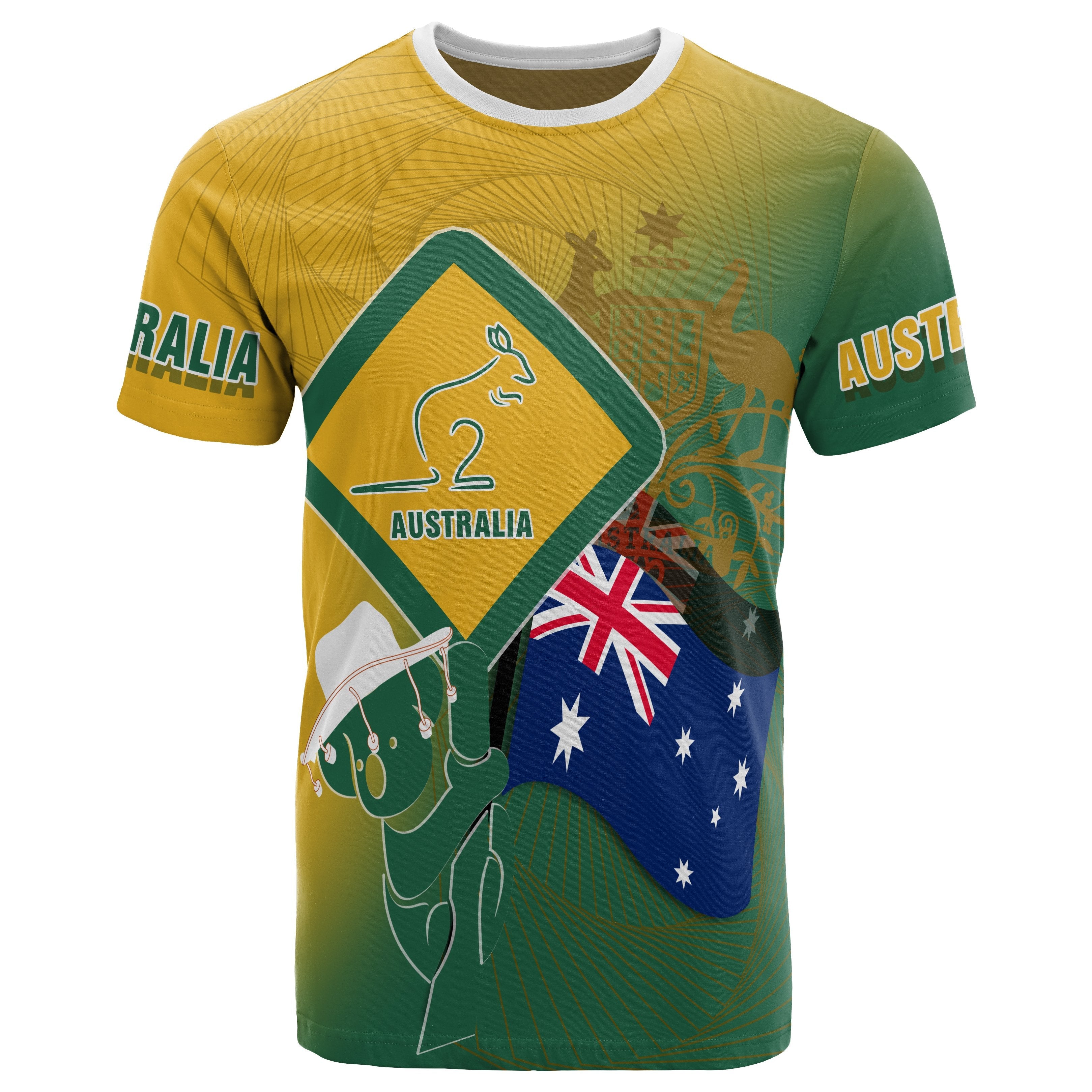 T shirt - Aus Flag and Coat Of Arms Shirt Kangaroo and Koala Sign - Unisex - Vibe Hoodie Shop