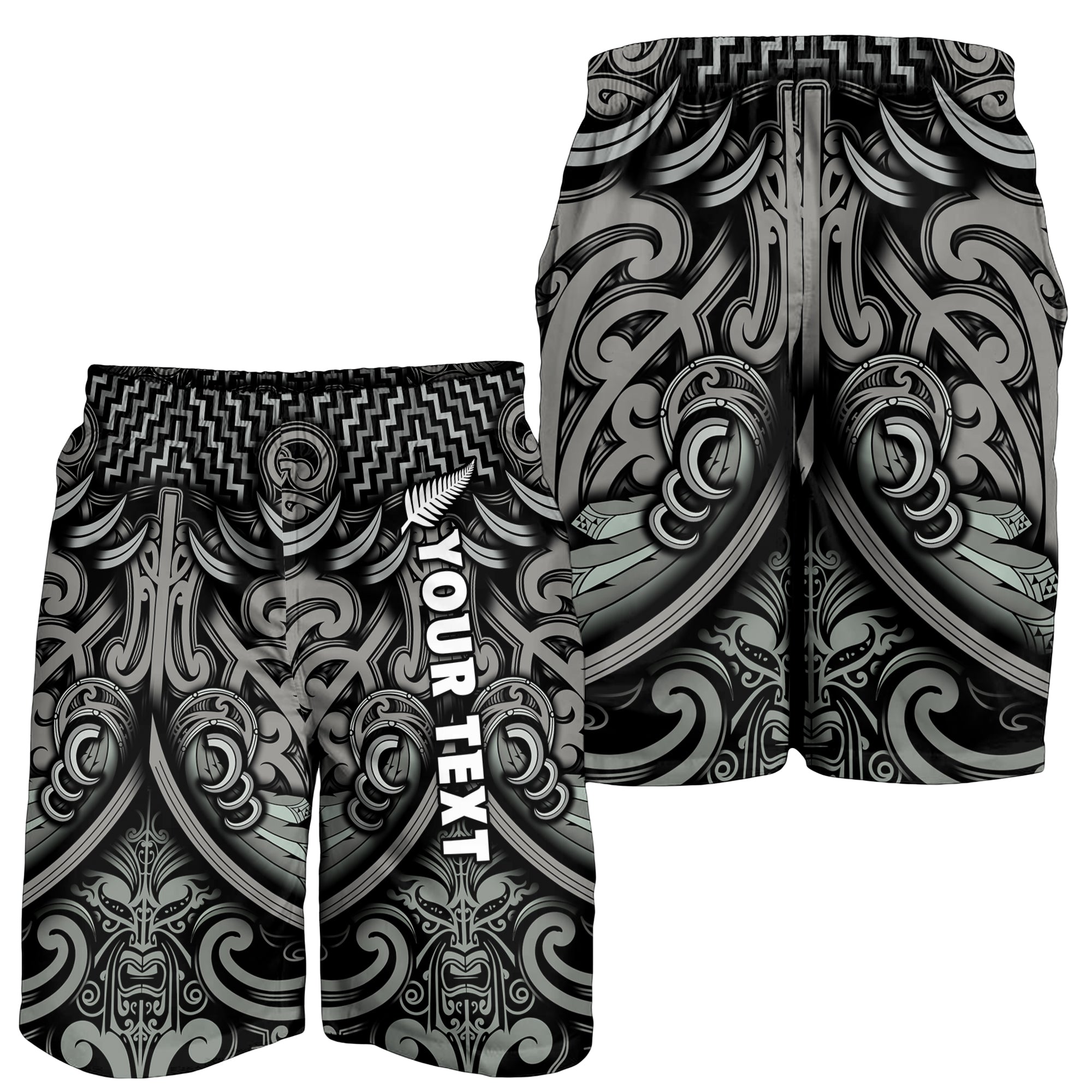 (Custom Personalised) New Zealand Silver Fern Rugby Men Shorts All Black NZ Maori Pattern - Vibe Hoodie Shop