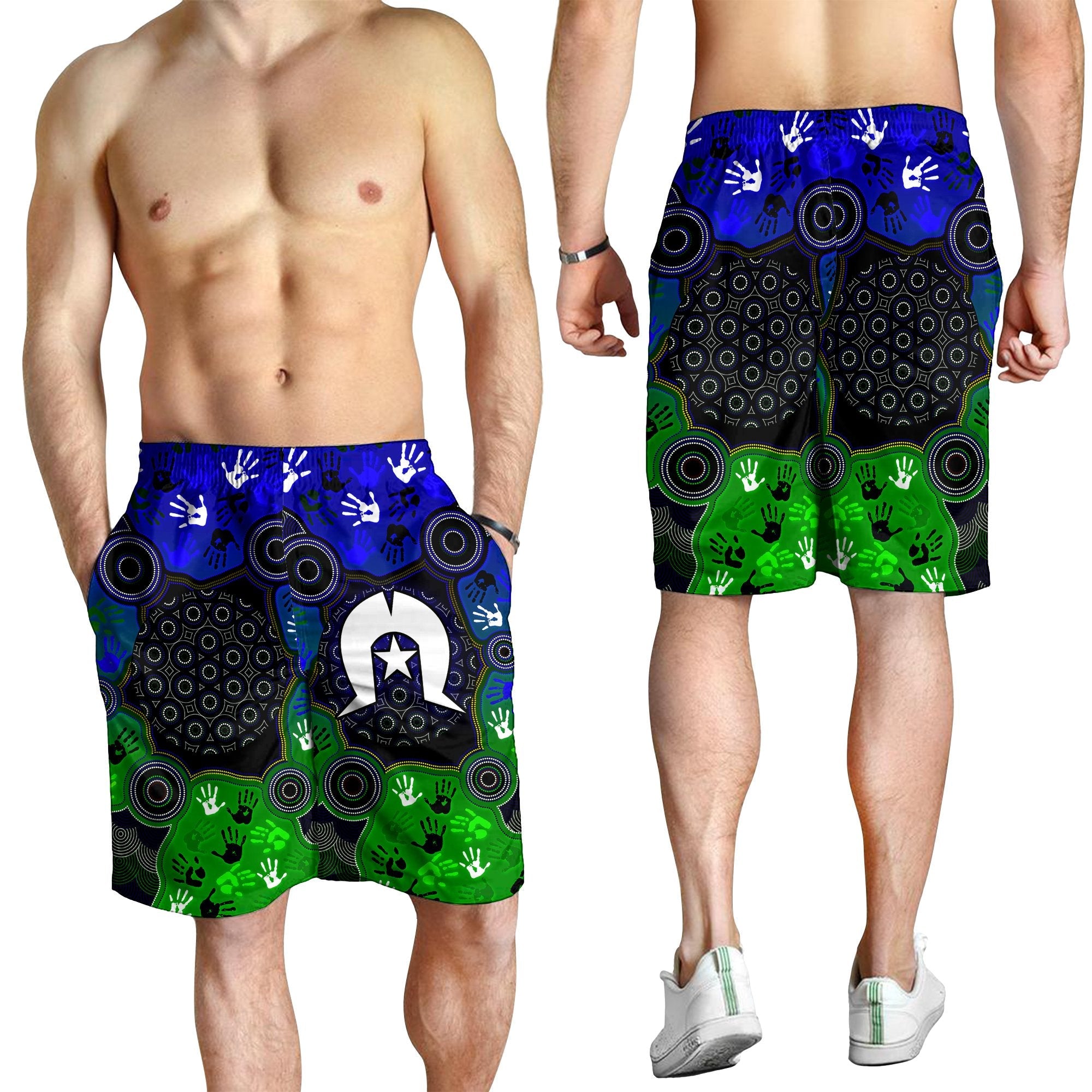 Aboriginal Men Shorts - Torres Strait Symbol With Indigenous Patterns - Vibe Hoodie Shop