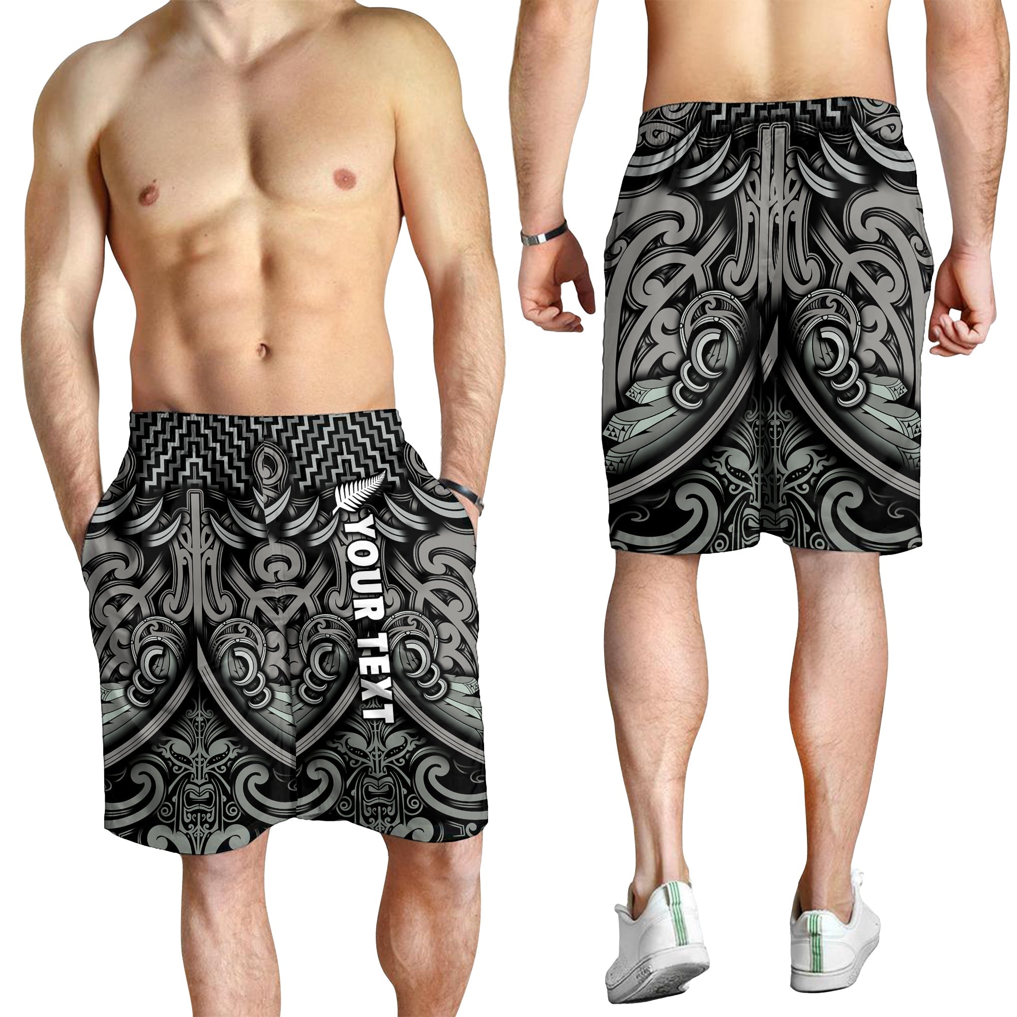 (Custom Personalised) New Zealand Silver Fern Rugby Men Shorts All Black NZ Maori Pattern - Vibe Hoodie Shop