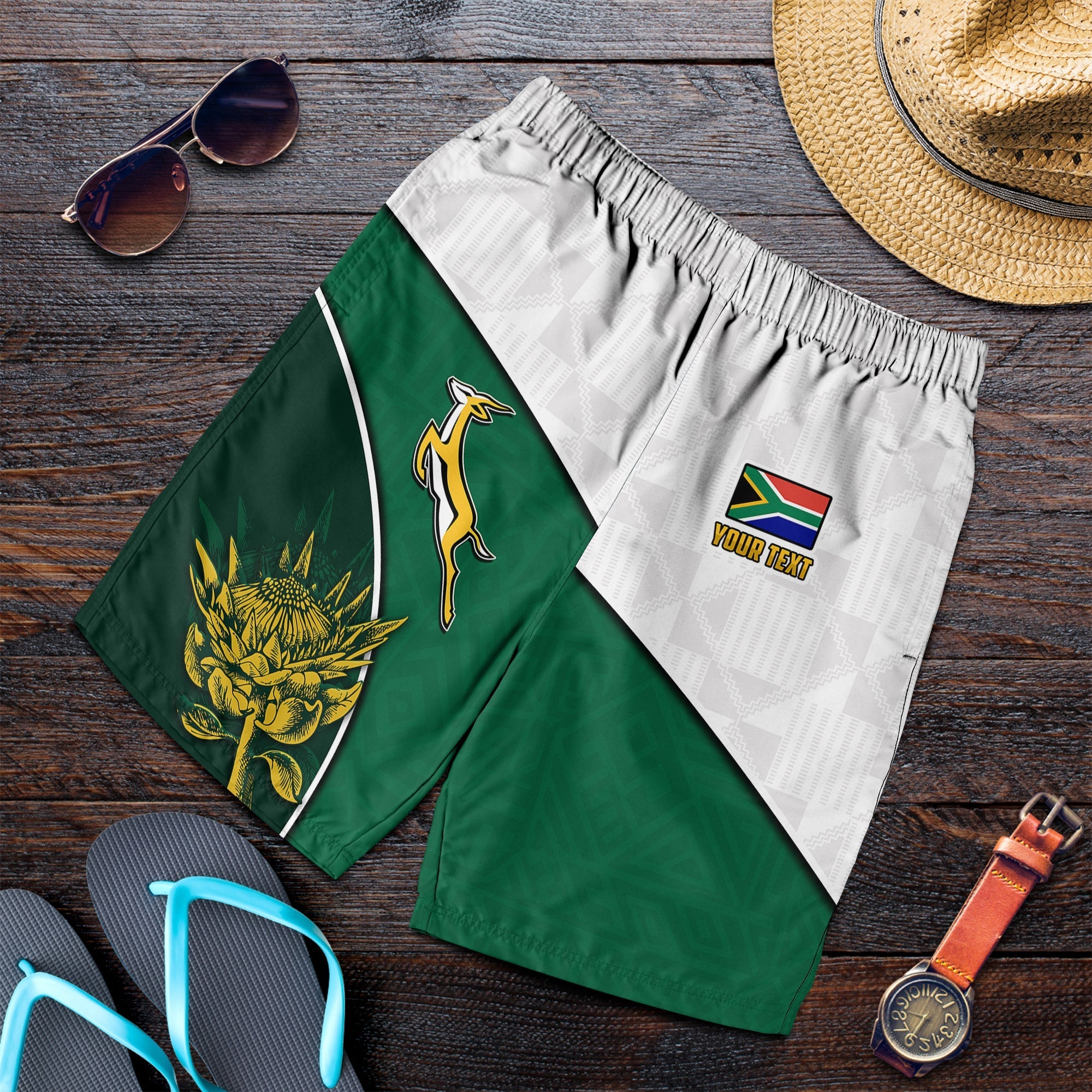 (Custom Personalised) South Africa Rugby Men Shorts King Protea Proudly Springboks - Vibe Hoodie Shop