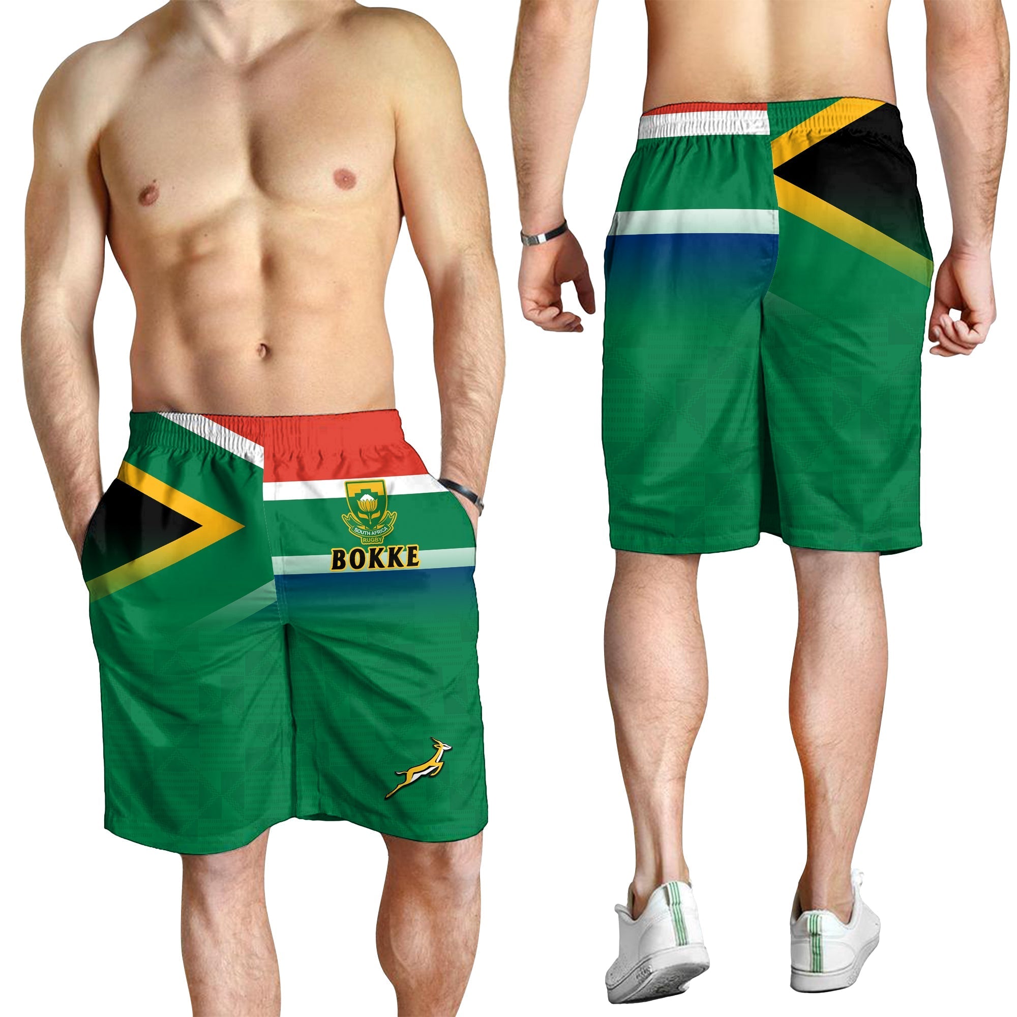 South Africa Rugby Men Shorts Springboks 2022 Go Bokke African Pattern - Vibe Hoodie Shop