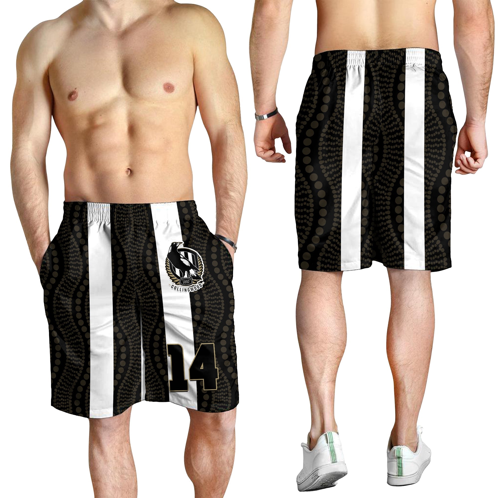 (Custom Number) Magpies Football Men Shorts Collingwood 1892 Indigenous Sporty Style - Vibe Hoodie Shop