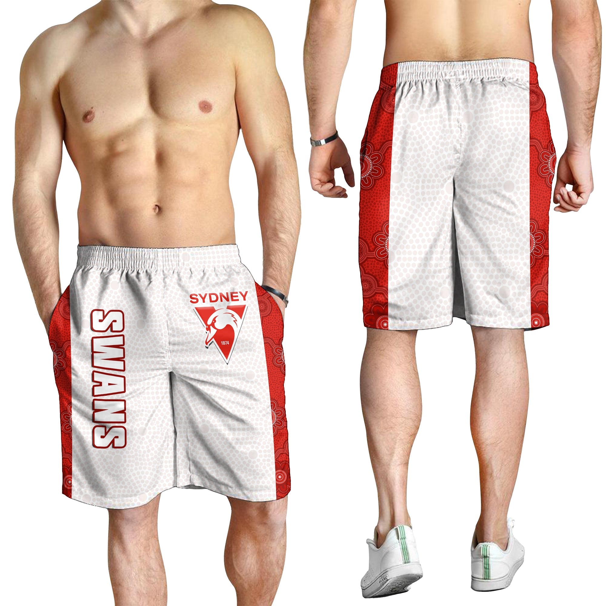 Sydney Football Men Shorts Swans 1874 Dot Painting Artsy - Vibe Hoodie Shop