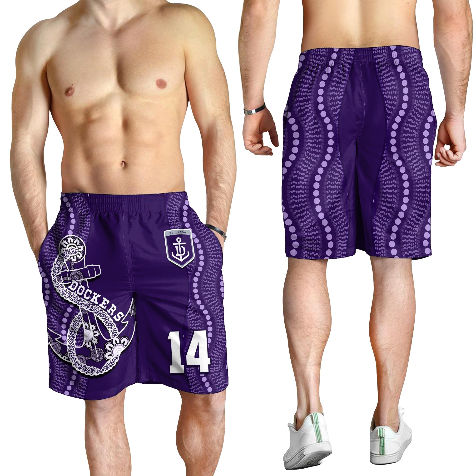 (Custom Number) Dockers Football Men Shorts Fremantle Anchor Mix Aboriginal Pattern Dynamic Style - Vibe Hoodie Shop