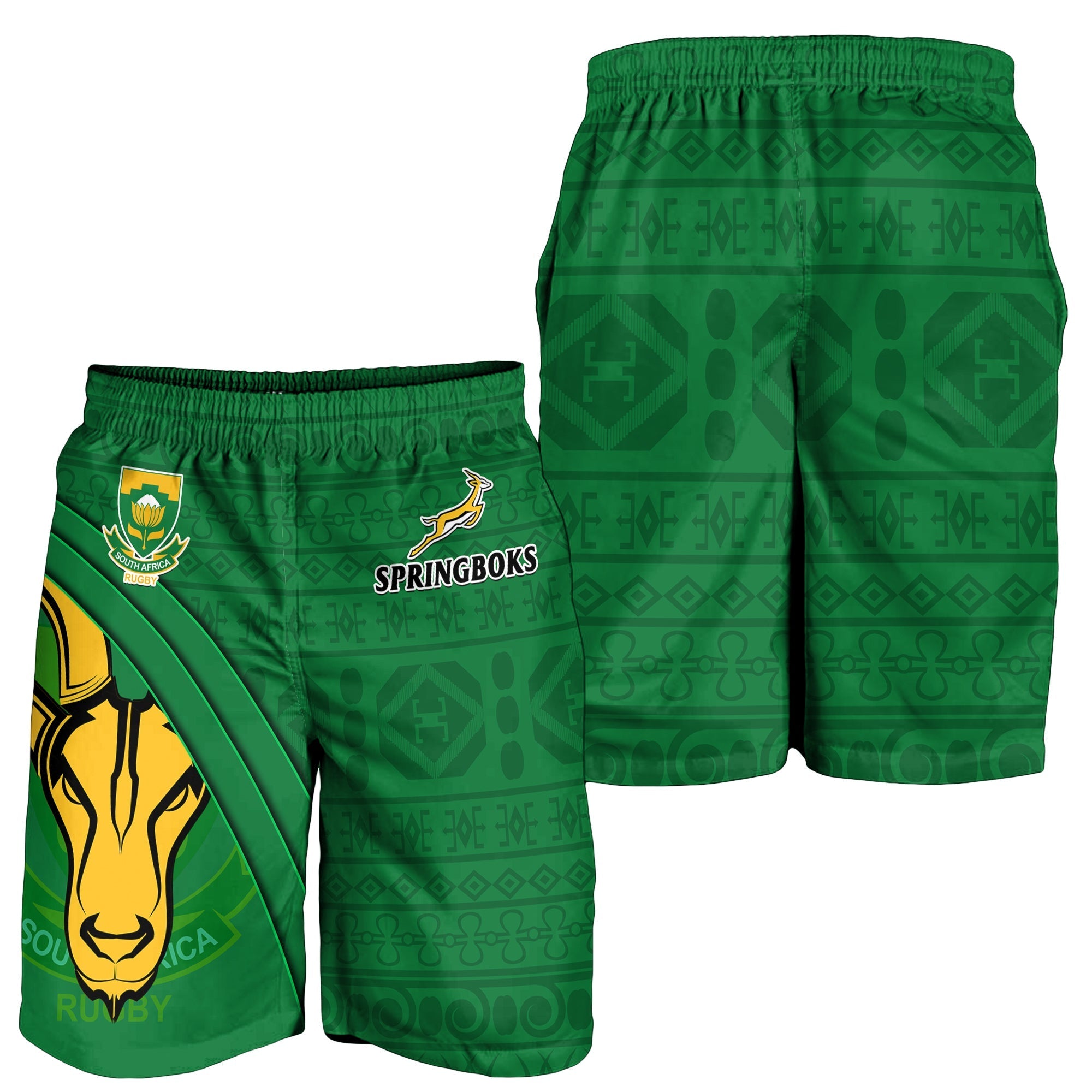 South Africa Rugby Men Shorts Bokke Springboks With African Pattern Stronger Together - Vibe Hoodie Shop