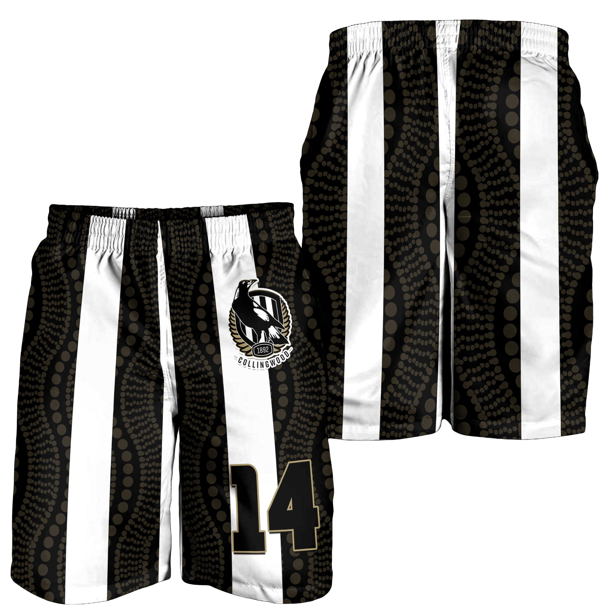 (Custom Number) Magpies Football Men Shorts Collingwood 1892 Indigenous Sporty Style - Vibe Hoodie Shop