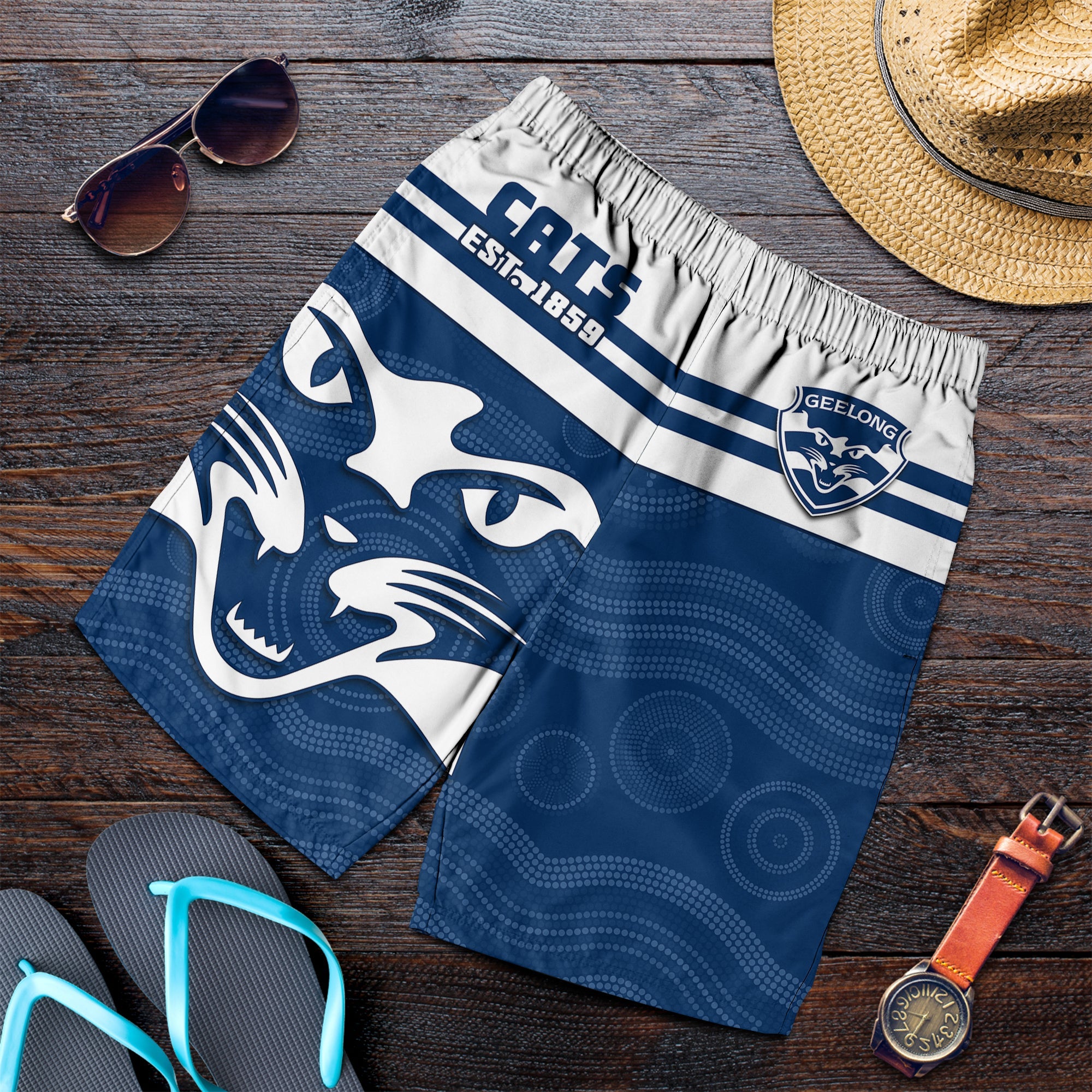 Cats Football Men Shorts Geelong Est 1859 Aboriginal Art - Vibe Hoodie Shop