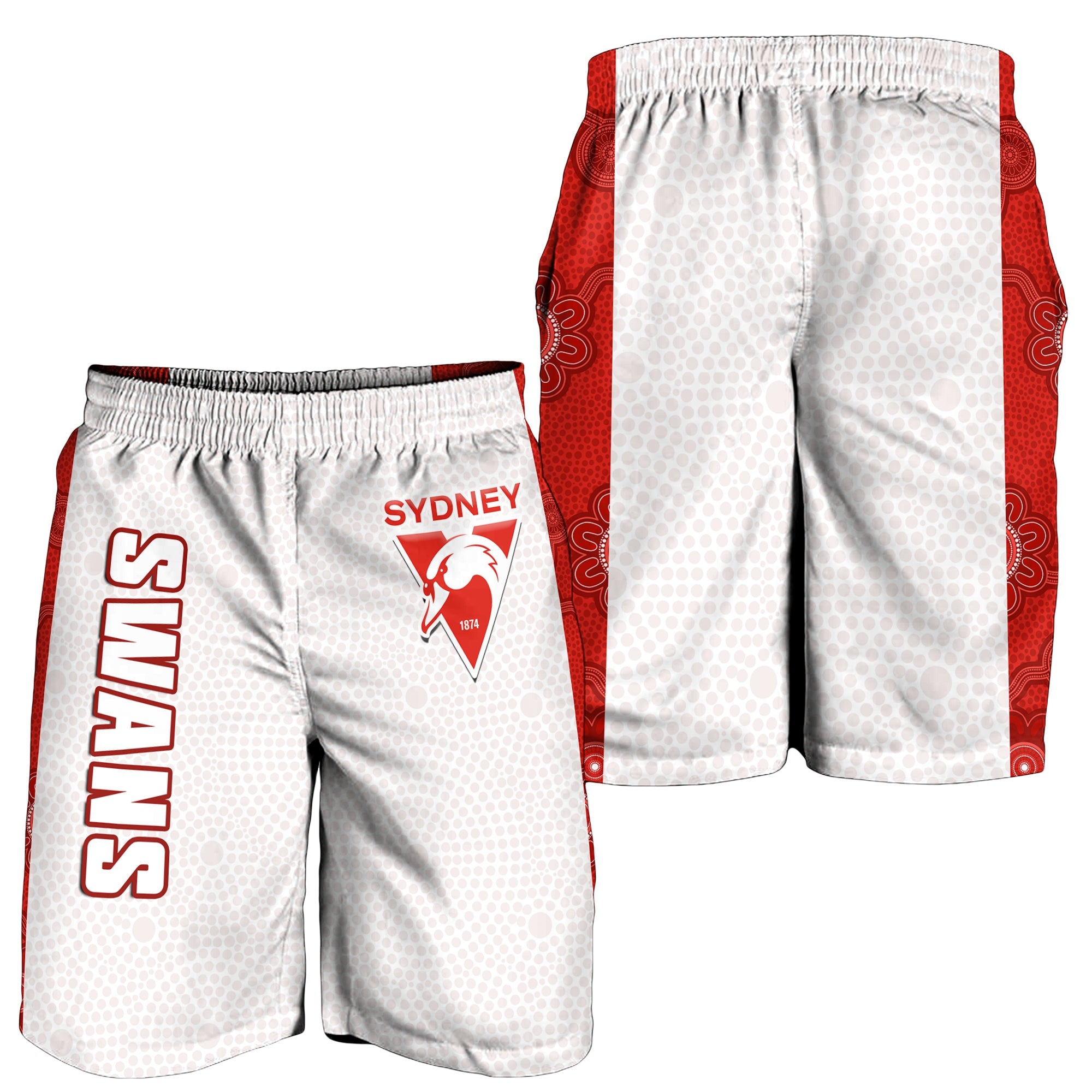 Sydney Football Men Shorts Swans 1874 Dot Painting Artsy - Vibe Hoodie Shop