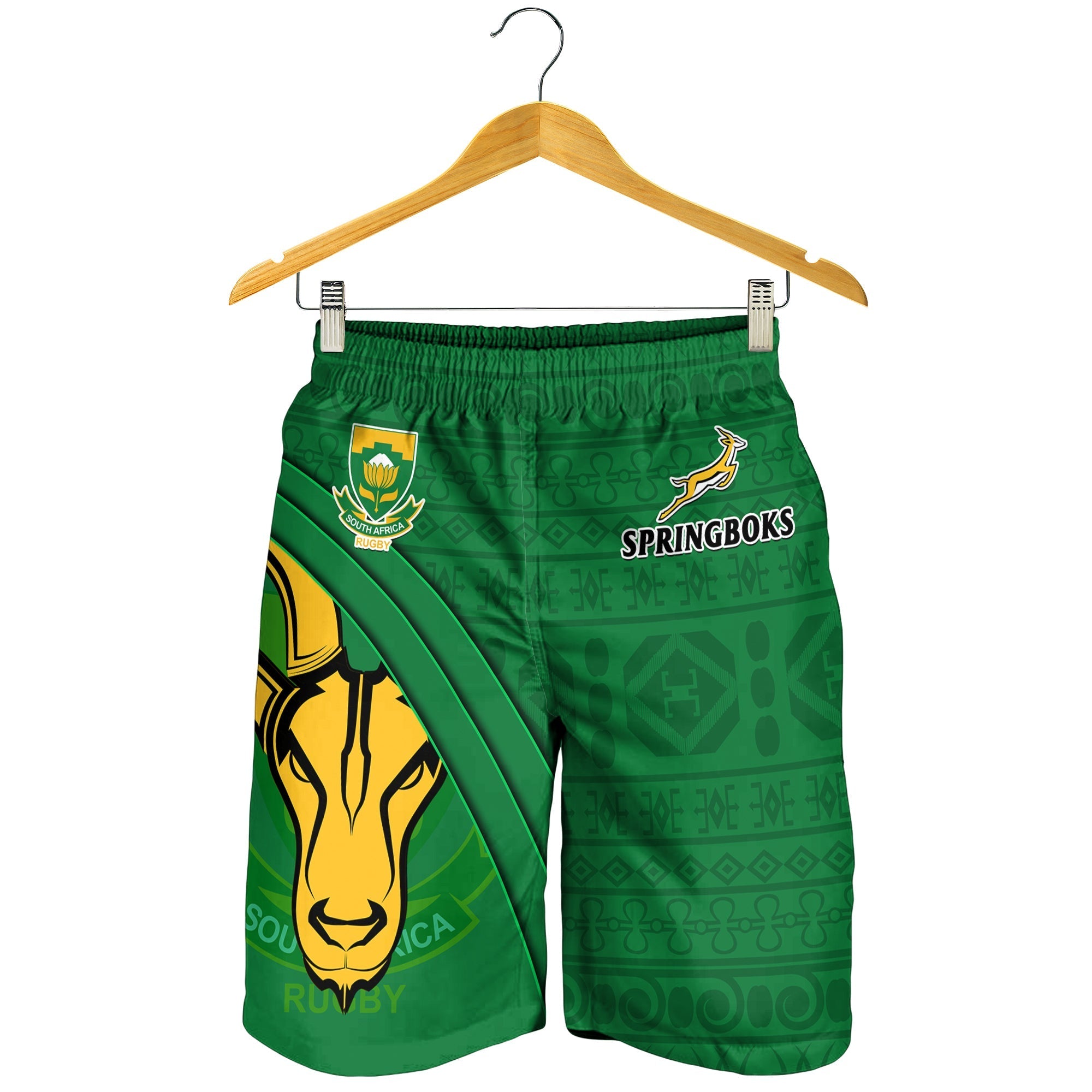 South Africa Rugby Men Shorts Bokke Springboks With African Pattern Stronger Together - Vibe Hoodie Shop