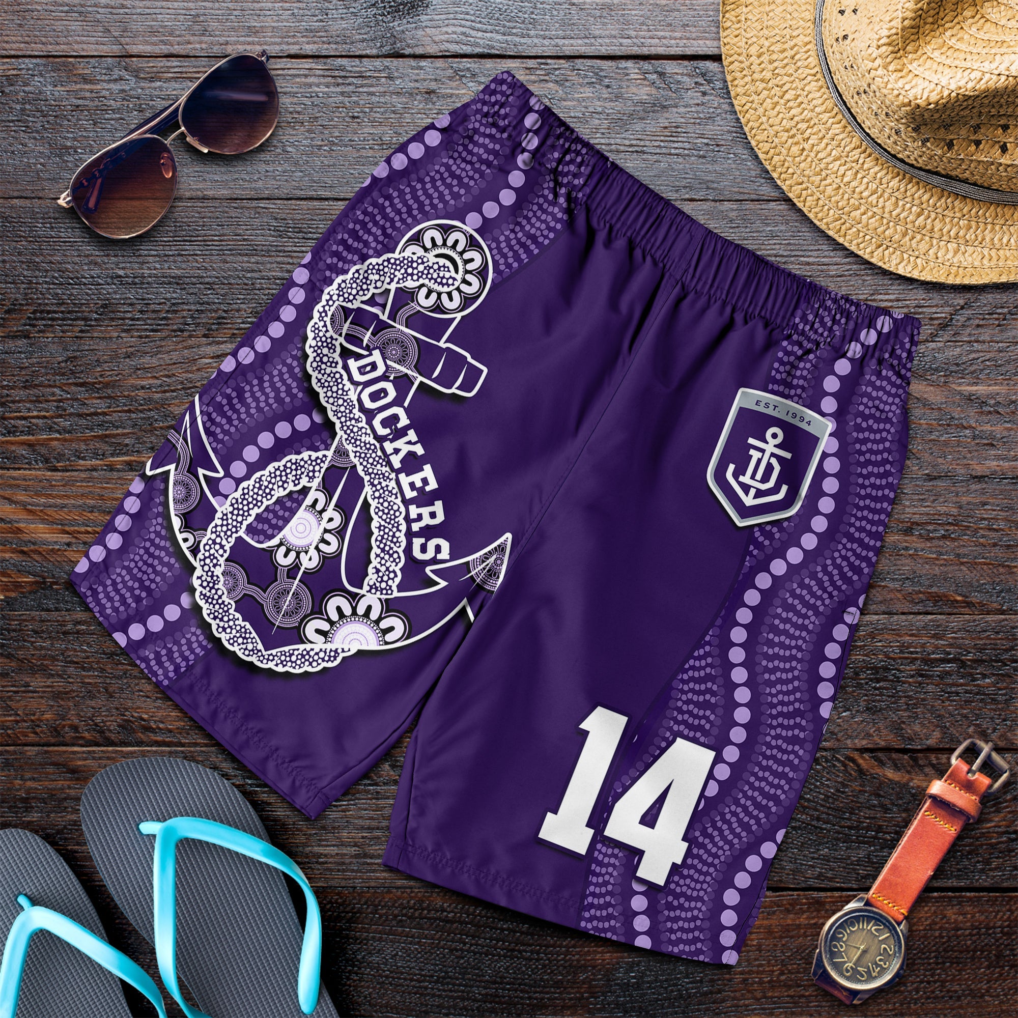 (Custom Number) Dockers Football Men Shorts Fremantle Anchor Mix Aboriginal Pattern Dynamic Style - Vibe Hoodie Shop