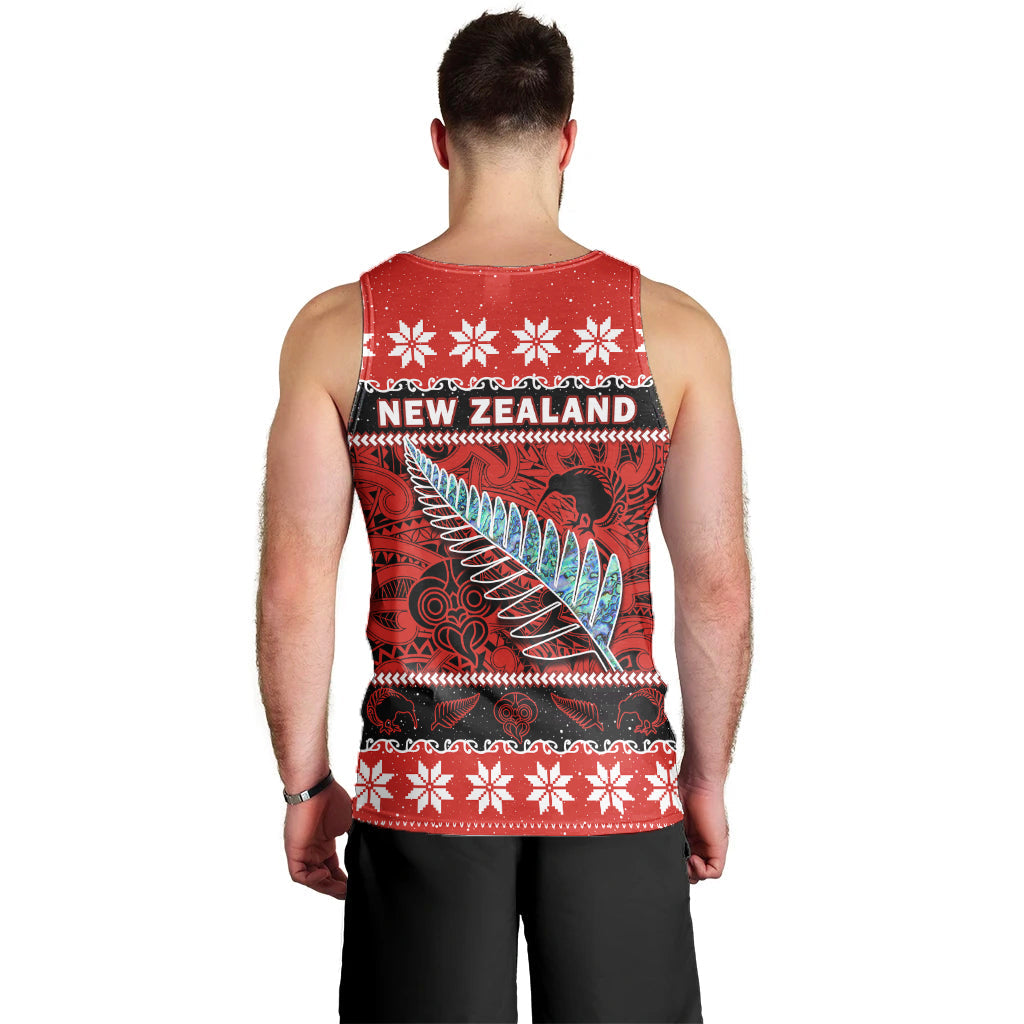 New Zealand Christmas Men Tank Top Paua Shell Silver Fern Meri Kirihimete - Vibe Hoodie Shop