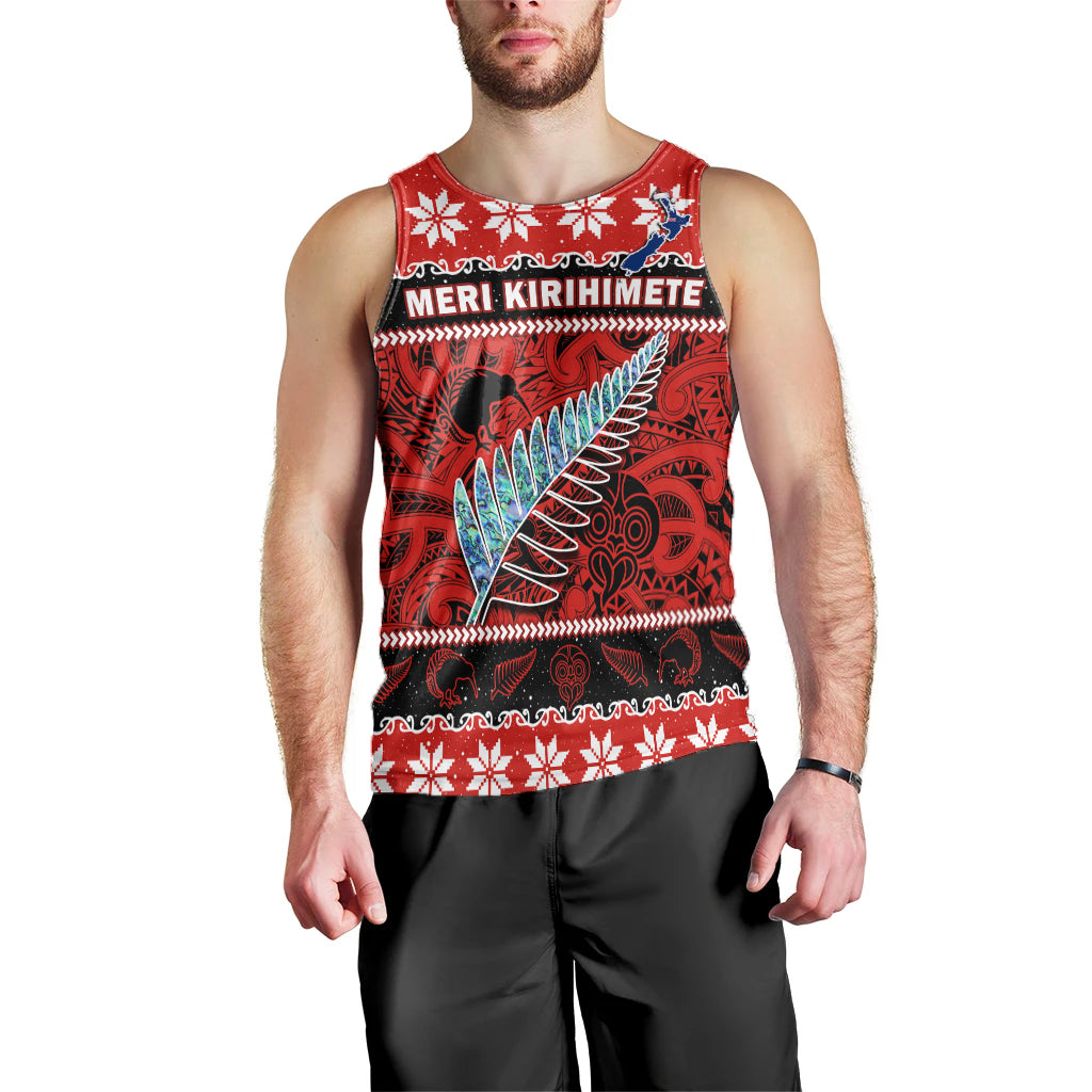 New Zealand Christmas Men Tank Top Paua Shell Silver Fern Meri Kirihimete - Vibe Hoodie Shop