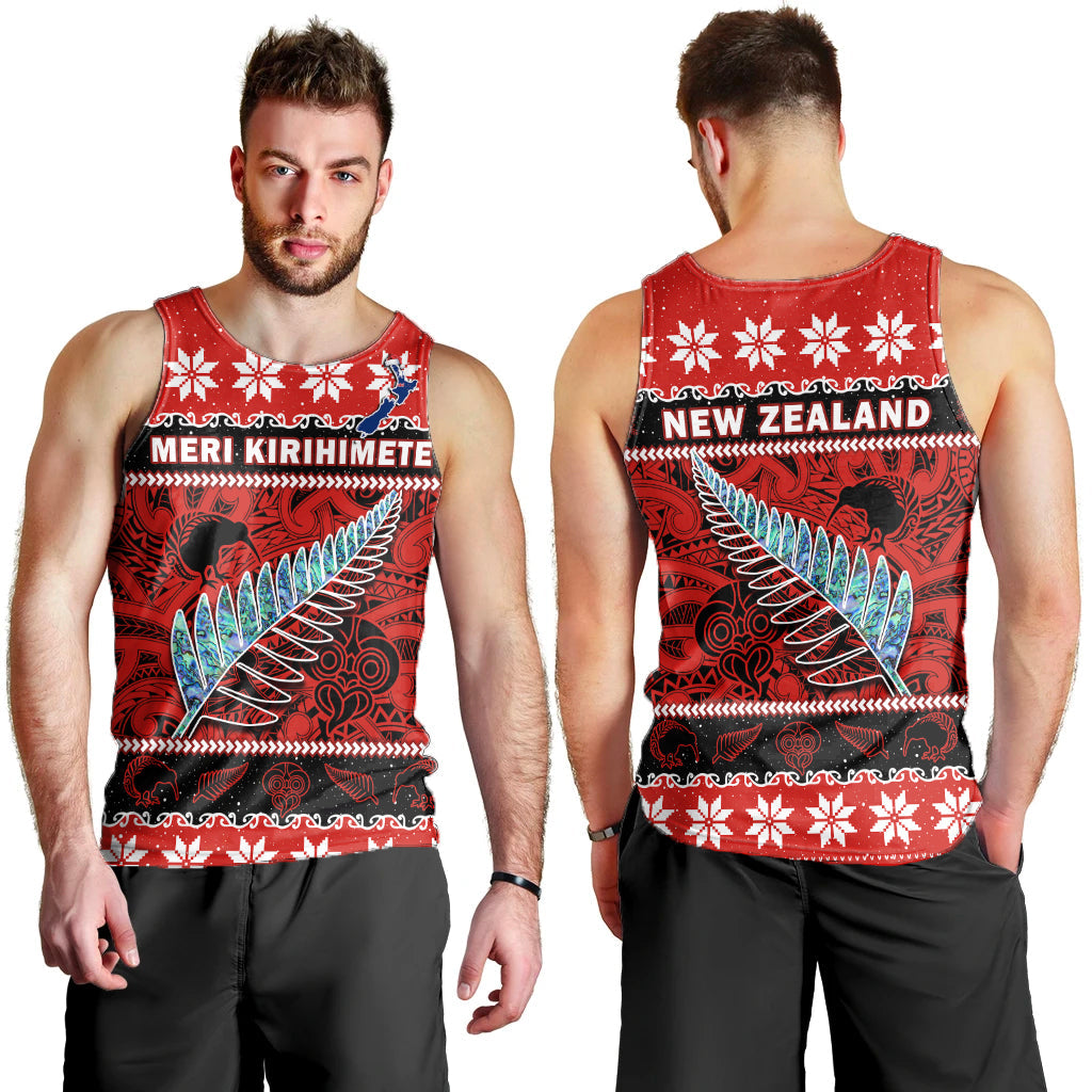 New Zealand Christmas Men Tank Top Paua Shell Silver Fern Meri Kirihimete - Vibe Hoodie Shop