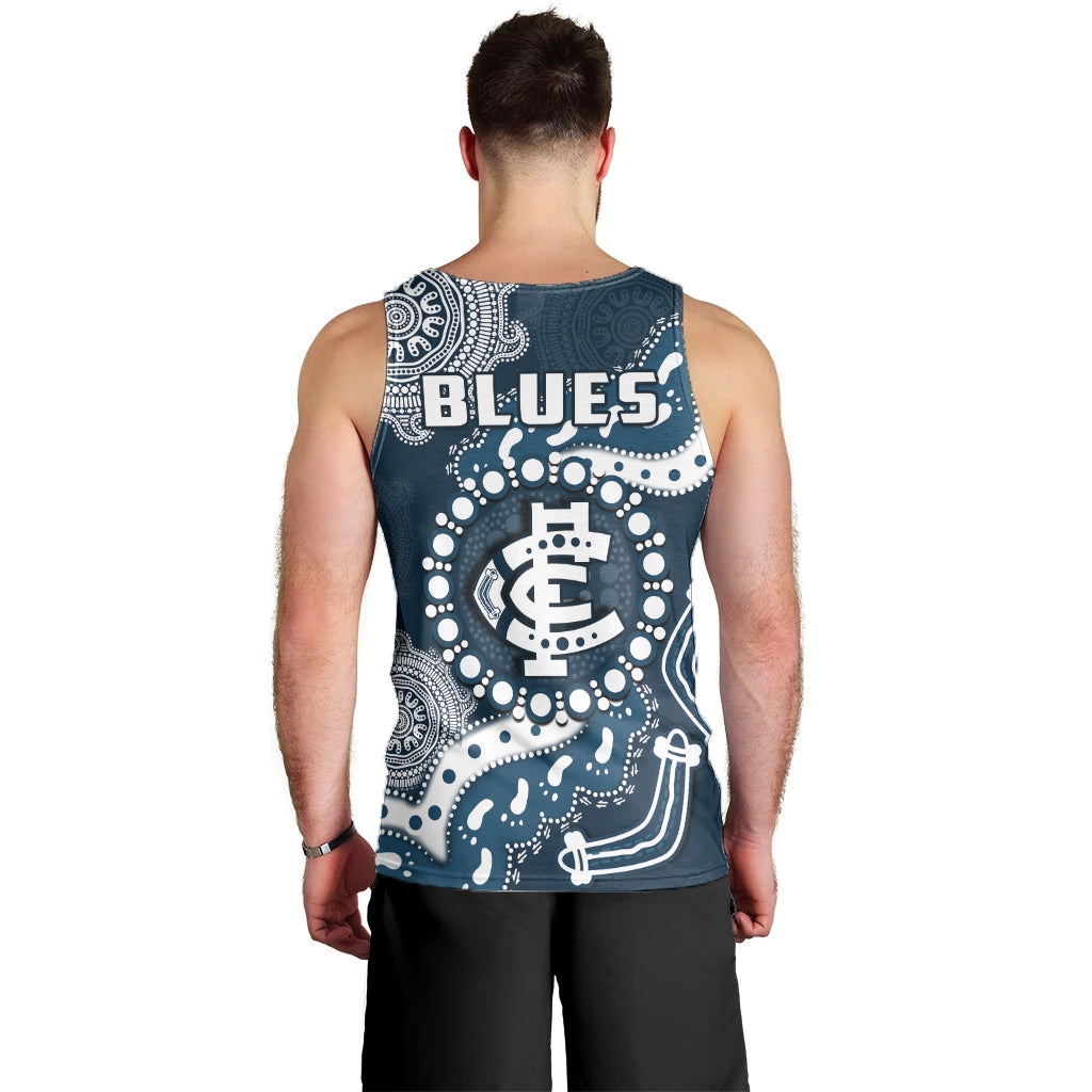 Carlton Football Men Tank Top Blues 1864 Boomerang Indigenous Artsy - Vibe Hoodie Shop