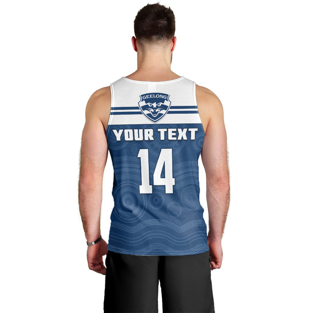 (Custom Text And Number) Cats Football Men Tank Top Geelong Est 1859 Aboriginal Art - Vibe Hoodie Shop