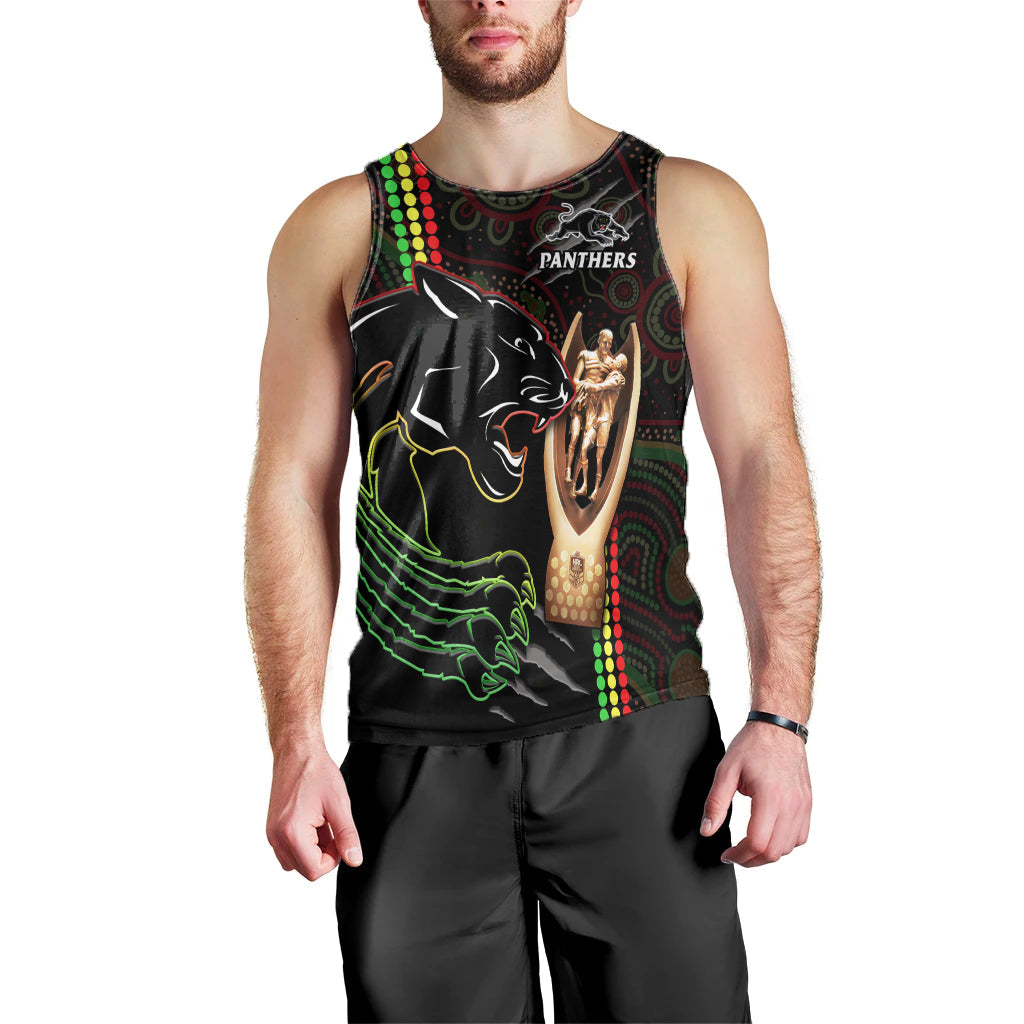 (Custom Text And Number) Panthers Rugby Men Tank Top The Riff 2022 Premiers Aboriginal Art - Vibe Hoodie Shop