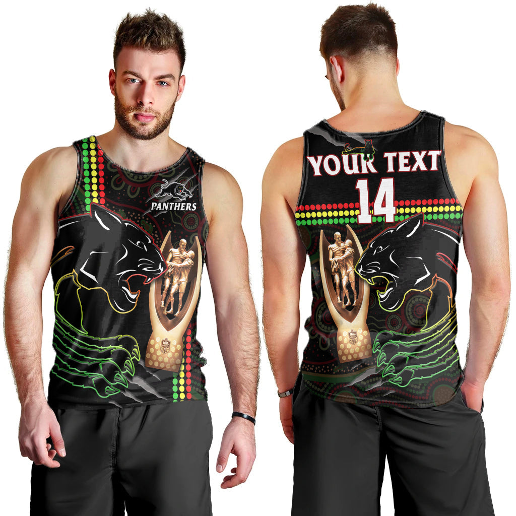 (Custom Text And Number) Panthers Rugby Men Tank Top The Riff 2022 Premiers Aboriginal Art - Vibe Hoodie Shop