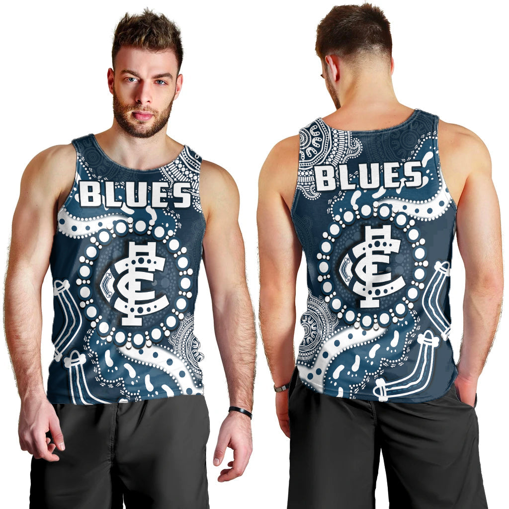 Carlton Football Men Tank Top Blues 1864 Boomerang Indigenous Artsy - Vibe Hoodie Shop