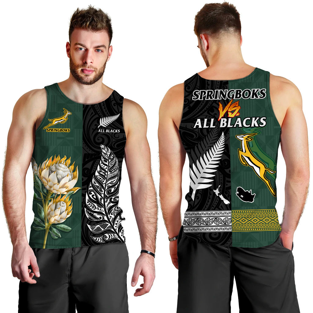 South Africa Protea and New Zealand Fern Men Tank Top Rugby Go Springboks vs All Black - Vibe Hoodie Shop