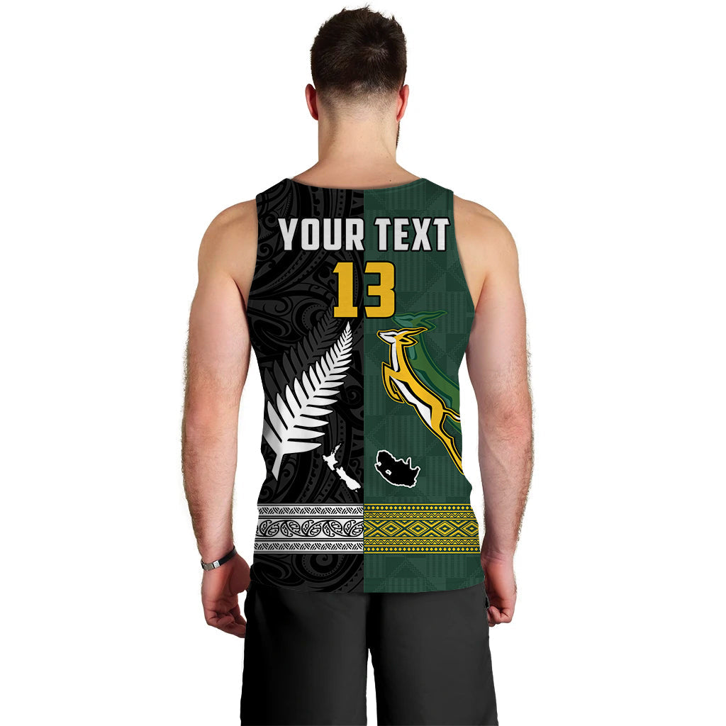 (Custom Text and Number) South Africa Protea and New Zealand Fern Men Tank Top Rugby Go Springboks vs All Black - Vibe Hoodie Shop