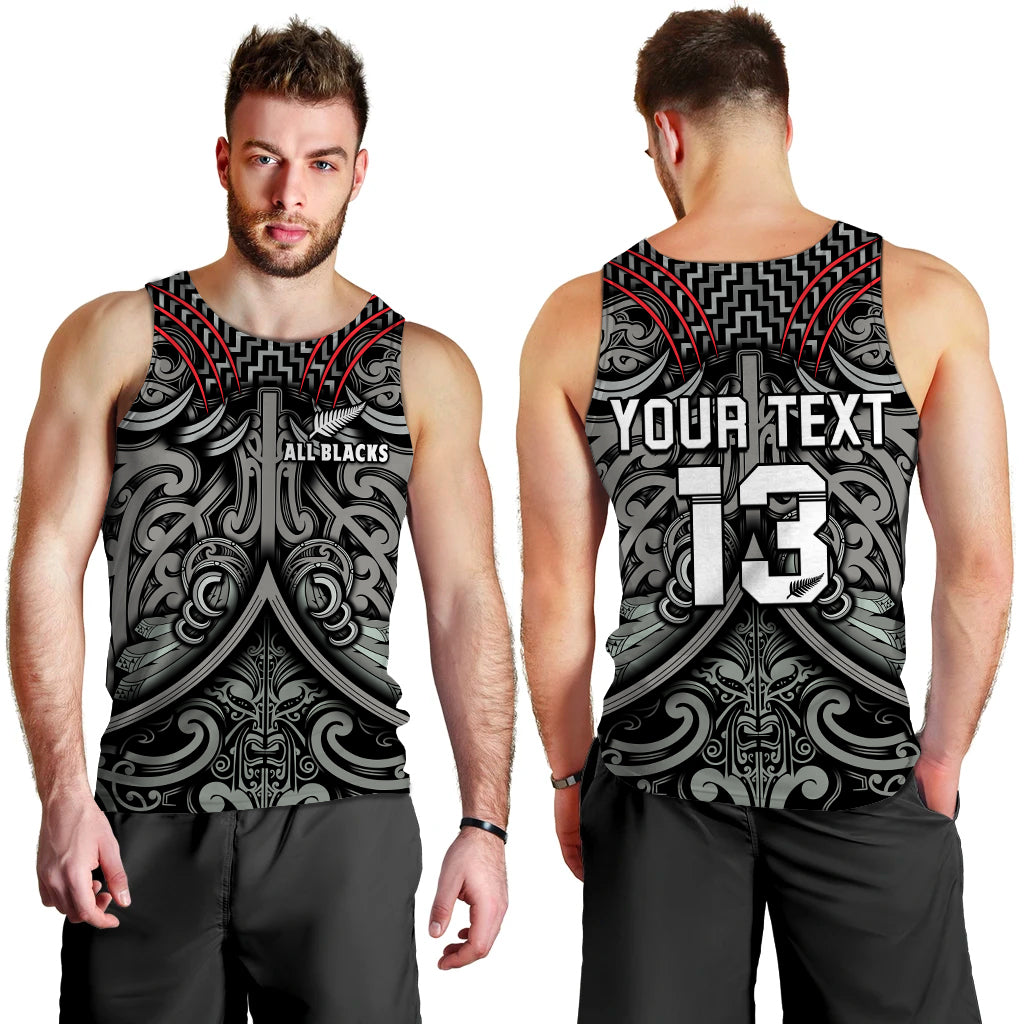 (Custom Text and Number) New Zealand Silver Fern Rugby Men Tank Top All Black NZ Maori Pattern - Vibe Hoodie Shop