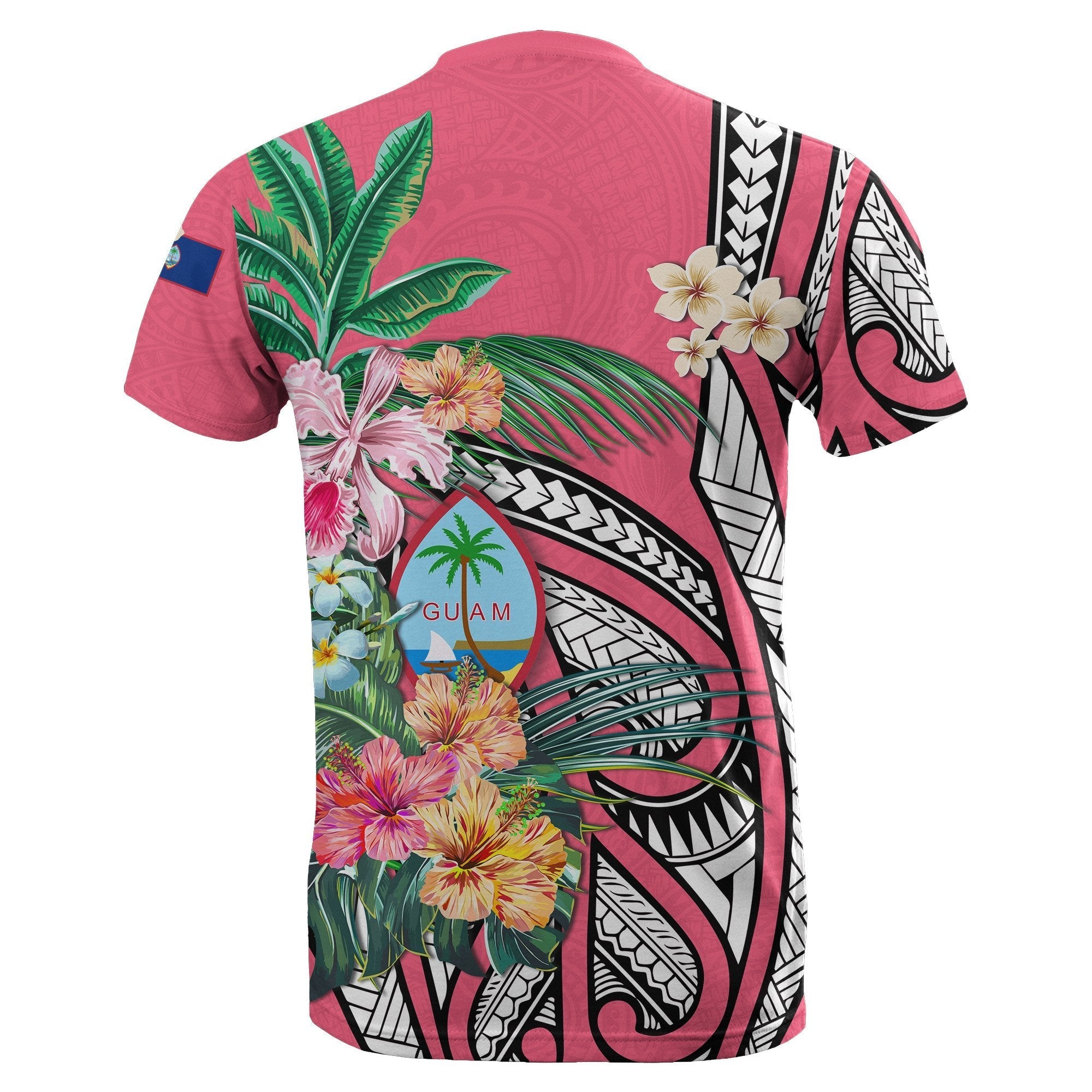 Guam T shirt Coat Of Arms Polynesian With Hibiscus Pink - Vibe Hoodie Shop