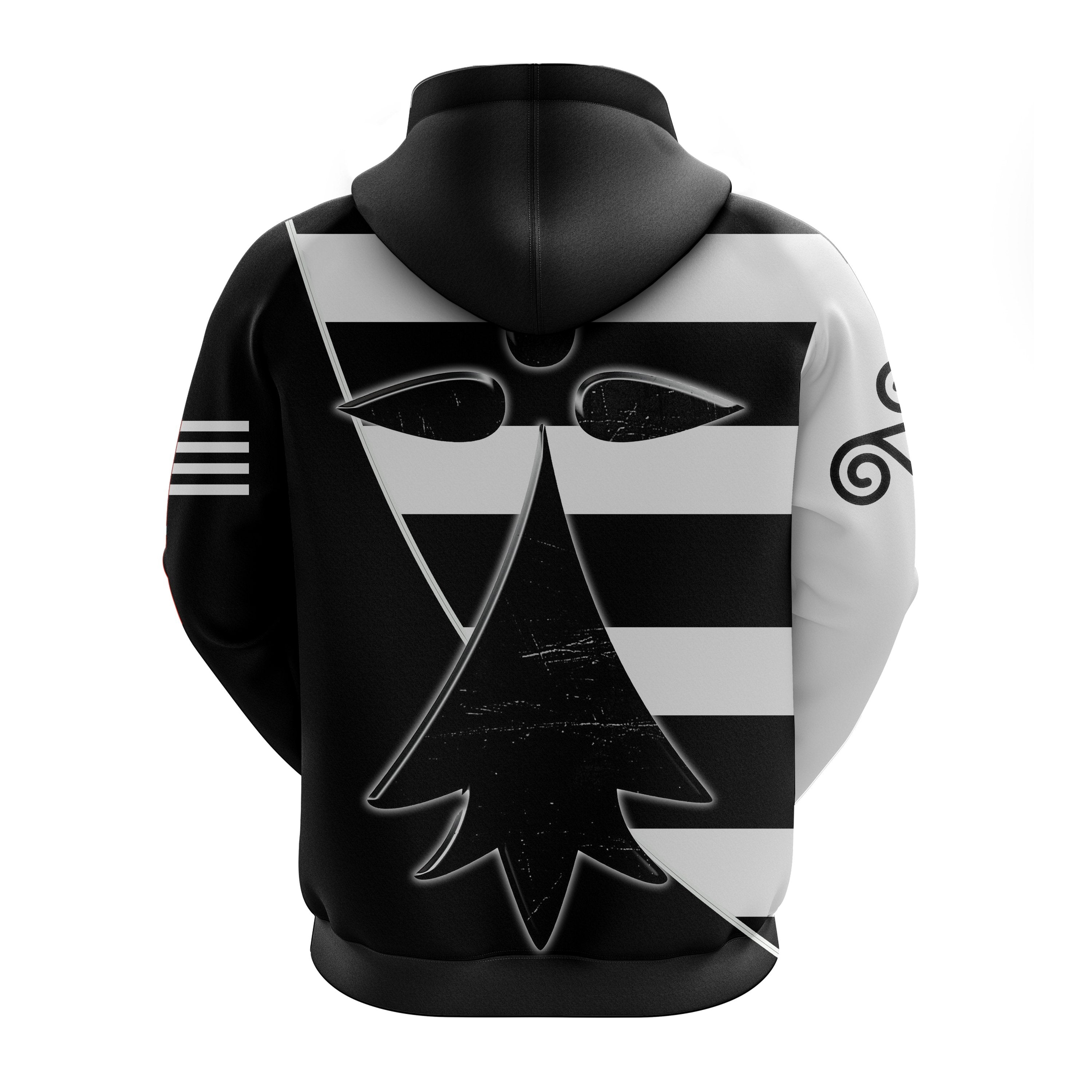 Brittany Rugby ZIP Hoodie - Bretagne Stoat Ermine with Celtic Triskelion - Vibe Hoodie Shop