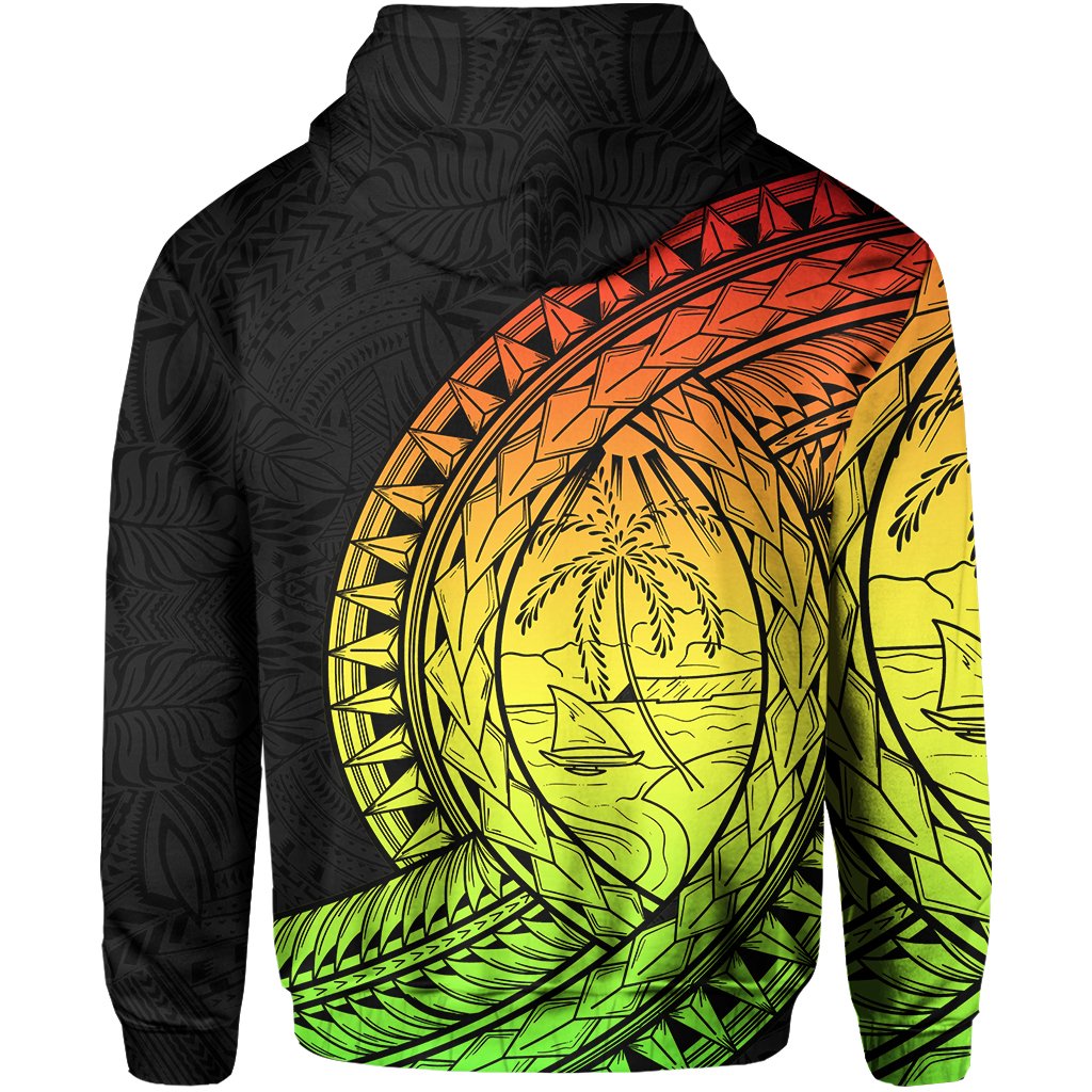 Guam Zip Hoodie Rugby Version Coat Of Arms Polynesian Rasta - Vibe Hoodie Shop