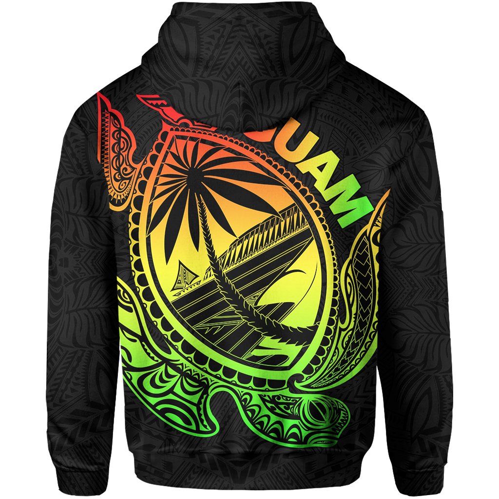 Guam Zip Hoodie Rugby Version Turtle Polynesian Rasta - Vibe Hoodie Shop