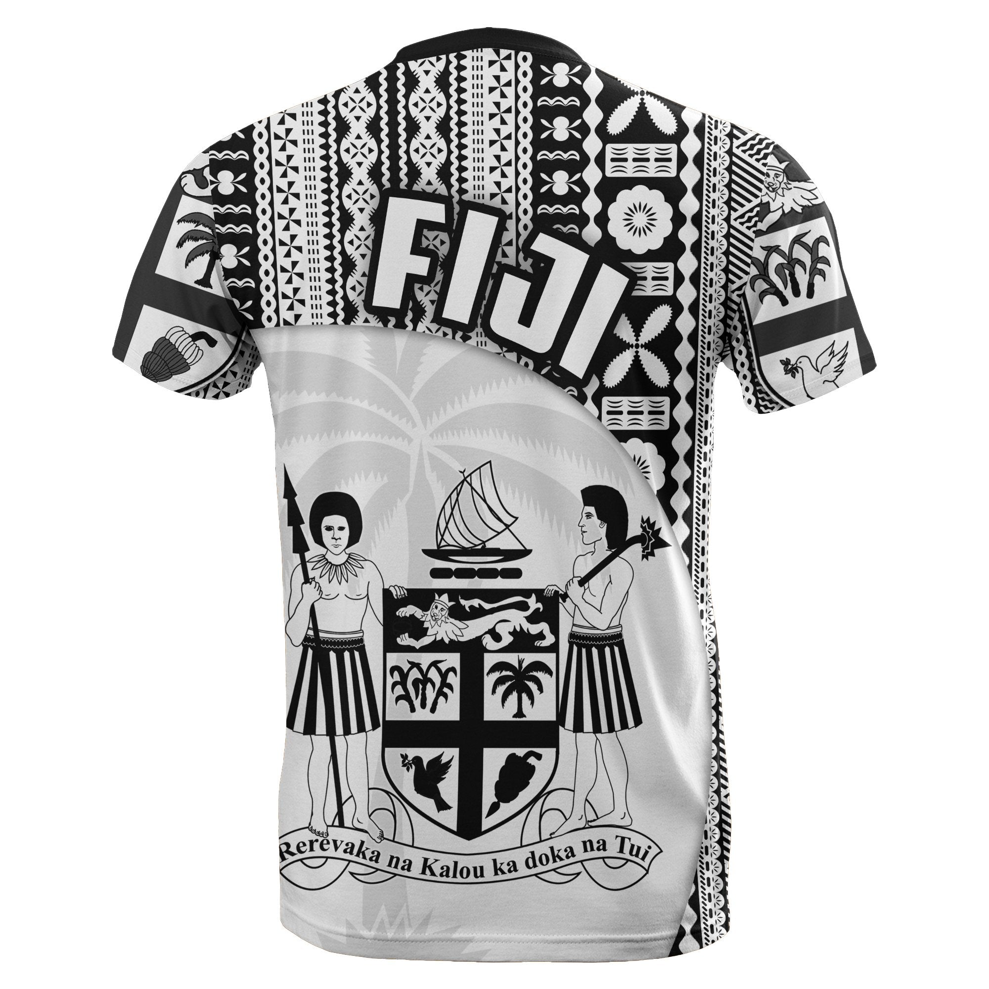 Fiji Tapa T shirt Coat Of Arms - Wave Style - Vibe Hoodie Shop