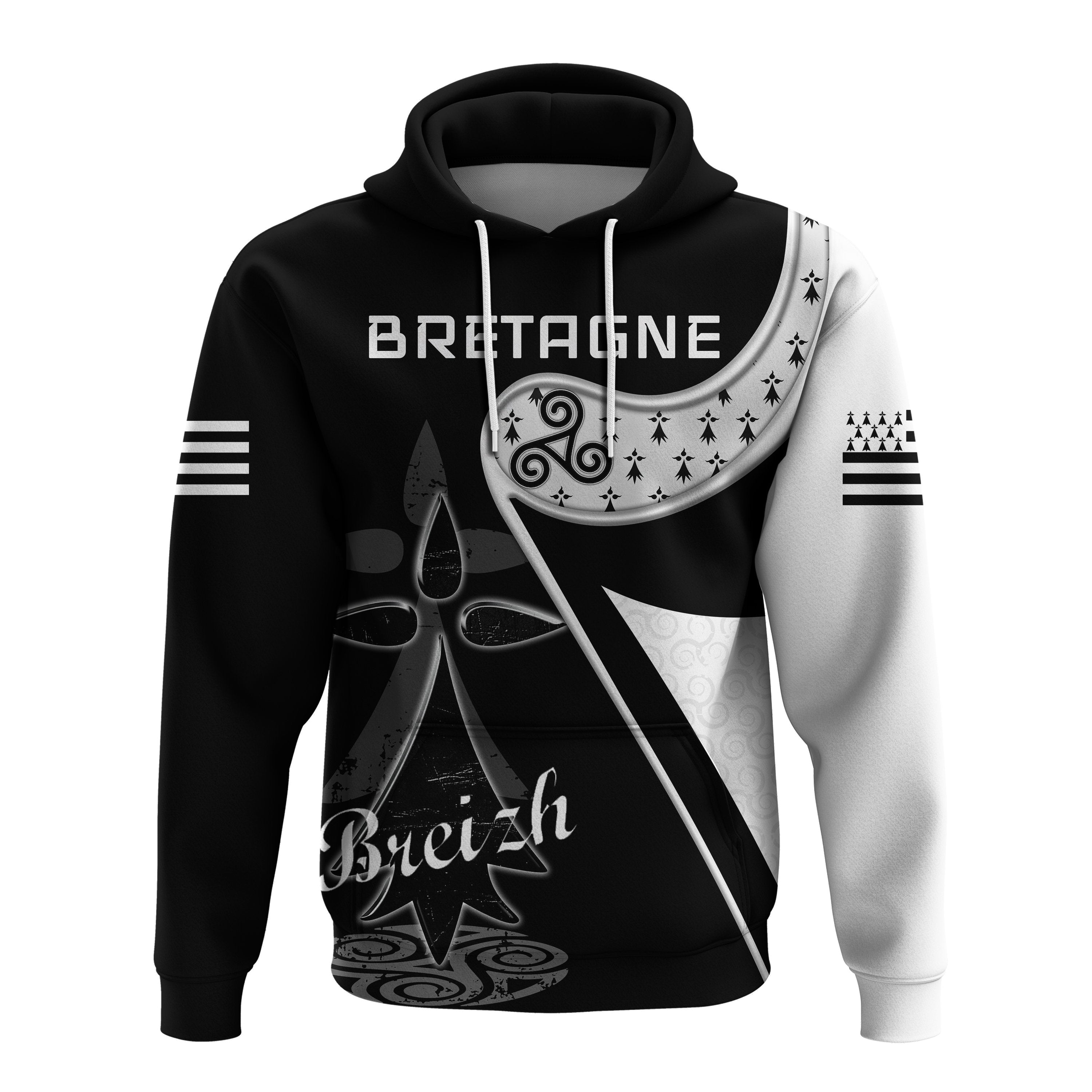 Brittany Hoodie - Rugby Bretagne Stoat Ermine with Celtic Triskelion - Vibe Hoodie Shop